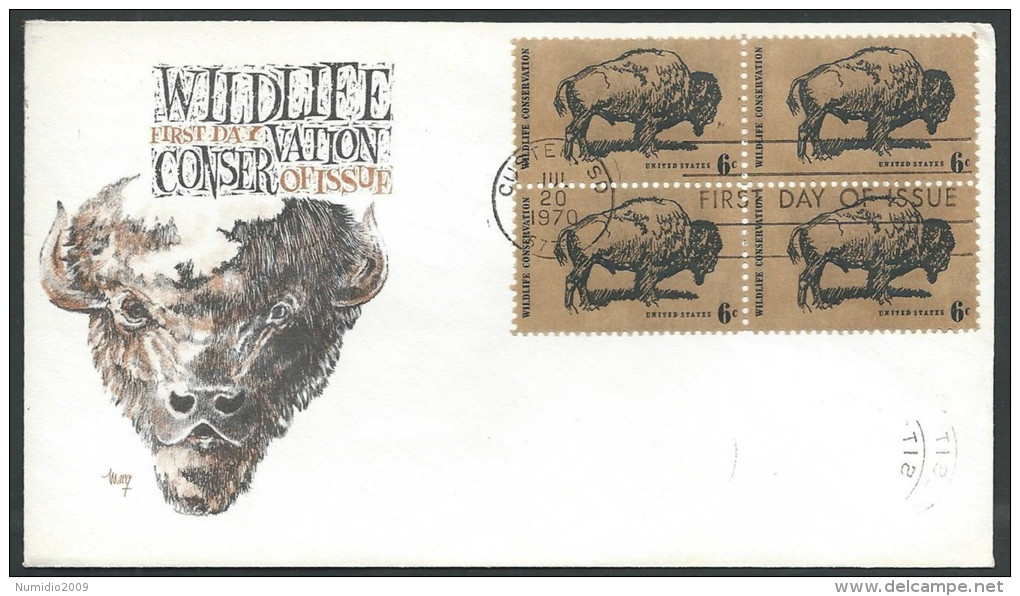 1970 USA FDC WILDLIFE CONSERVATION QUARTINA TIMBRO ARRIVO - V - 1961-1970