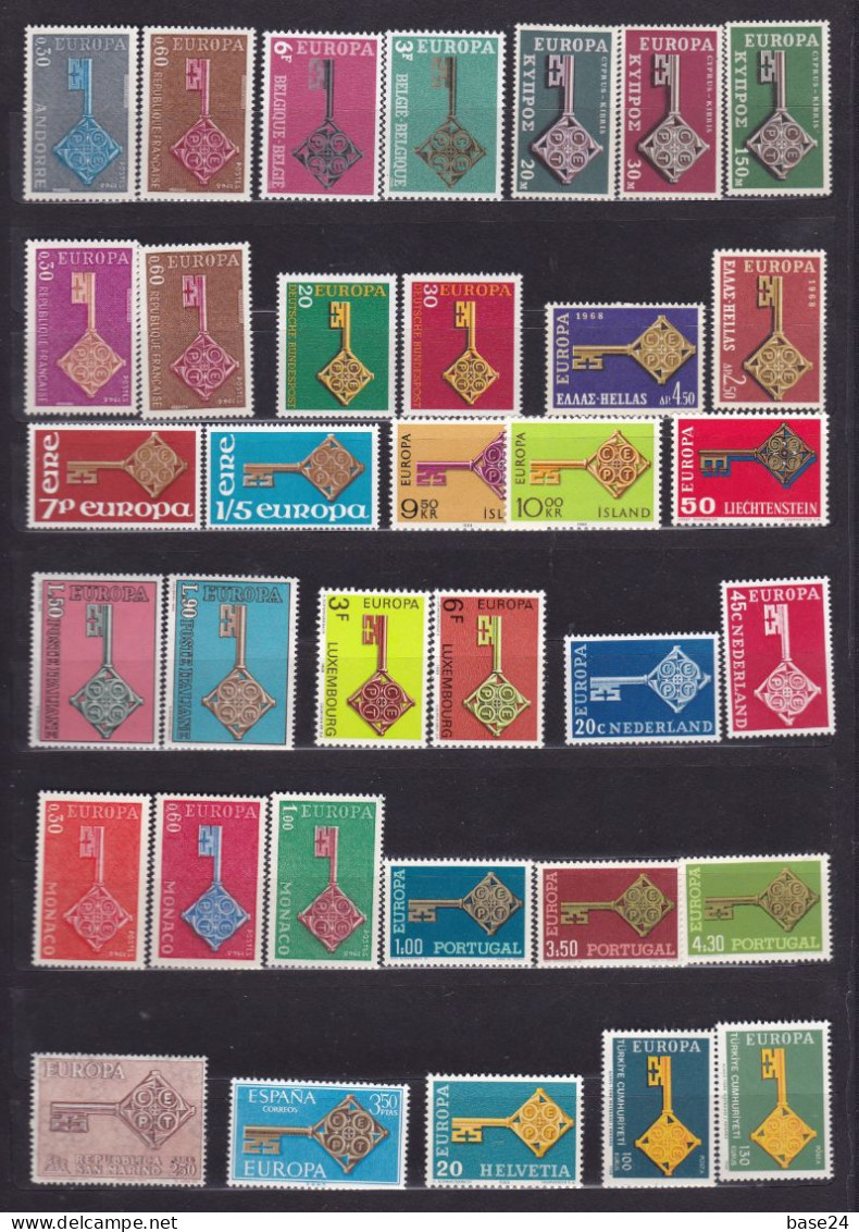 1968 EUROPA CEPT EUROPE ANNATA YEAR Di 18 Paesi E 35 Valori MNH** CHIAVE - KEY - Full Years