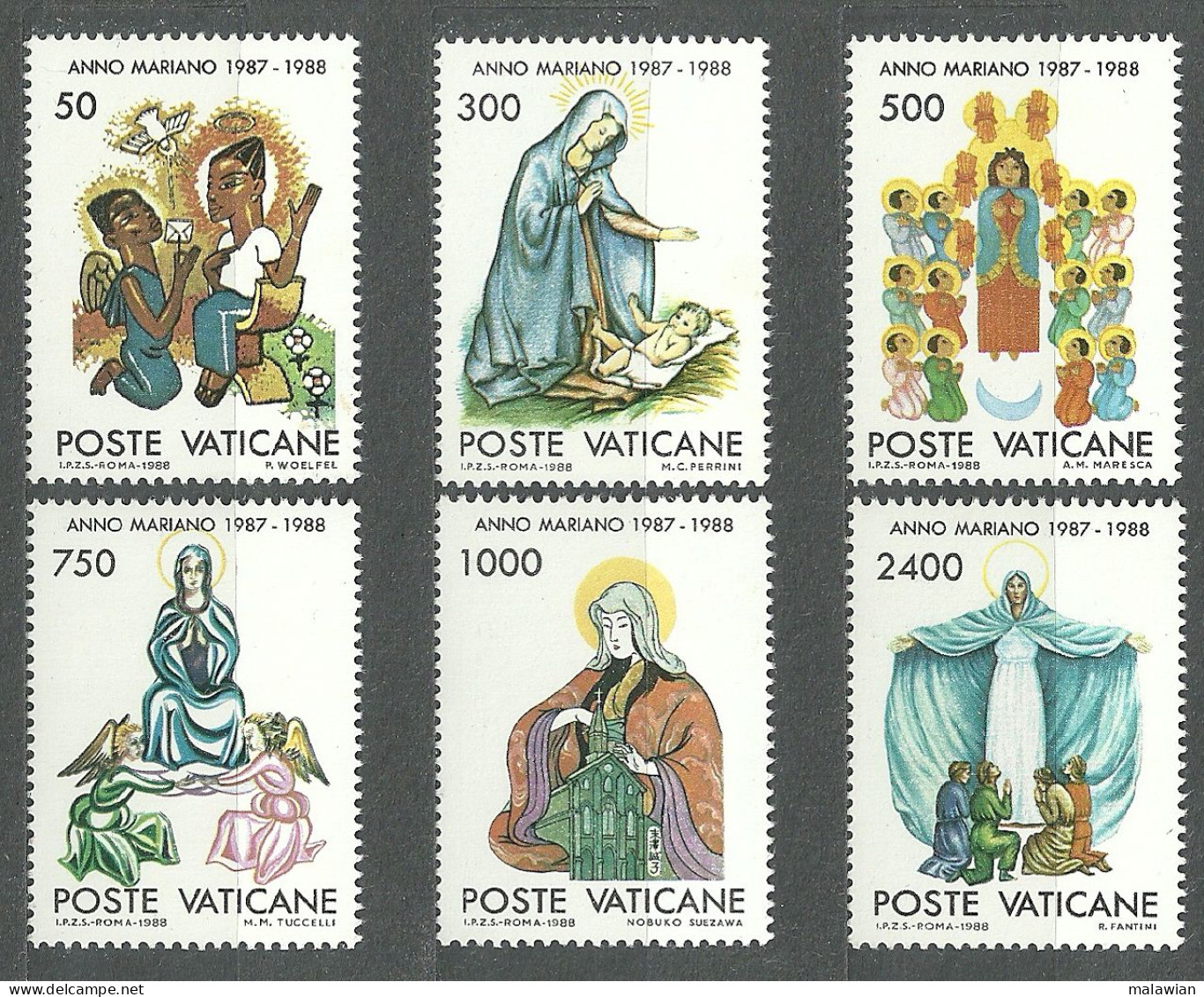 Vatican, 1988 (#939-44a), Marian Year, Anno Mariano, Painting, Gemälde, Annunciation, Verkundigung, Nativity, Pentecost - Paintings