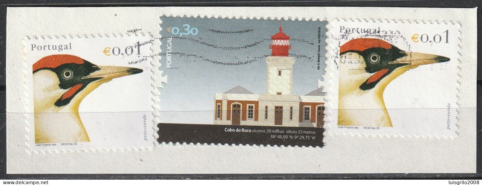 Portugal, 2003 - Aves De Portugal, €0,01 + €0,30 -|- Mundifil - 2934 + 3721 .  Fragment - Birds & Lighthouse - Oblitérés