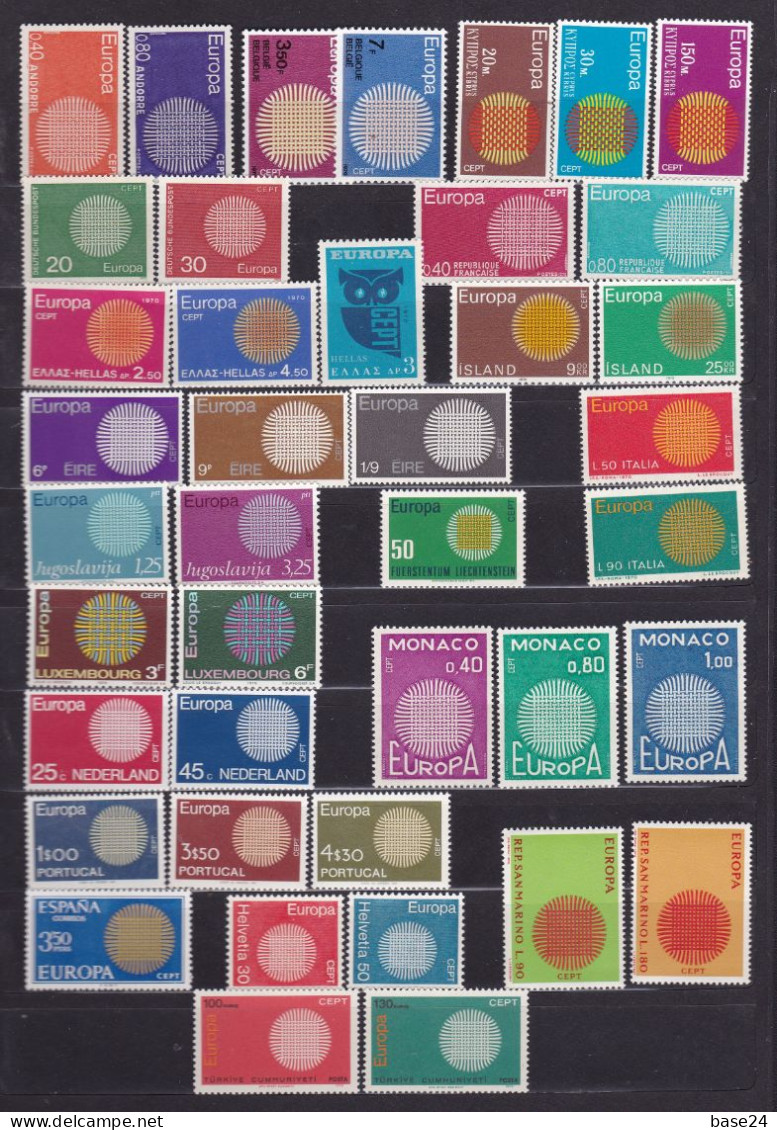 1970 EUROPA CEPT EUROPE ANNATA YEAR Di 19 Paesi E 41 Valori MNH** Maglia 24 Fili, Mesh Made Of 24 Threads - Annate Complete