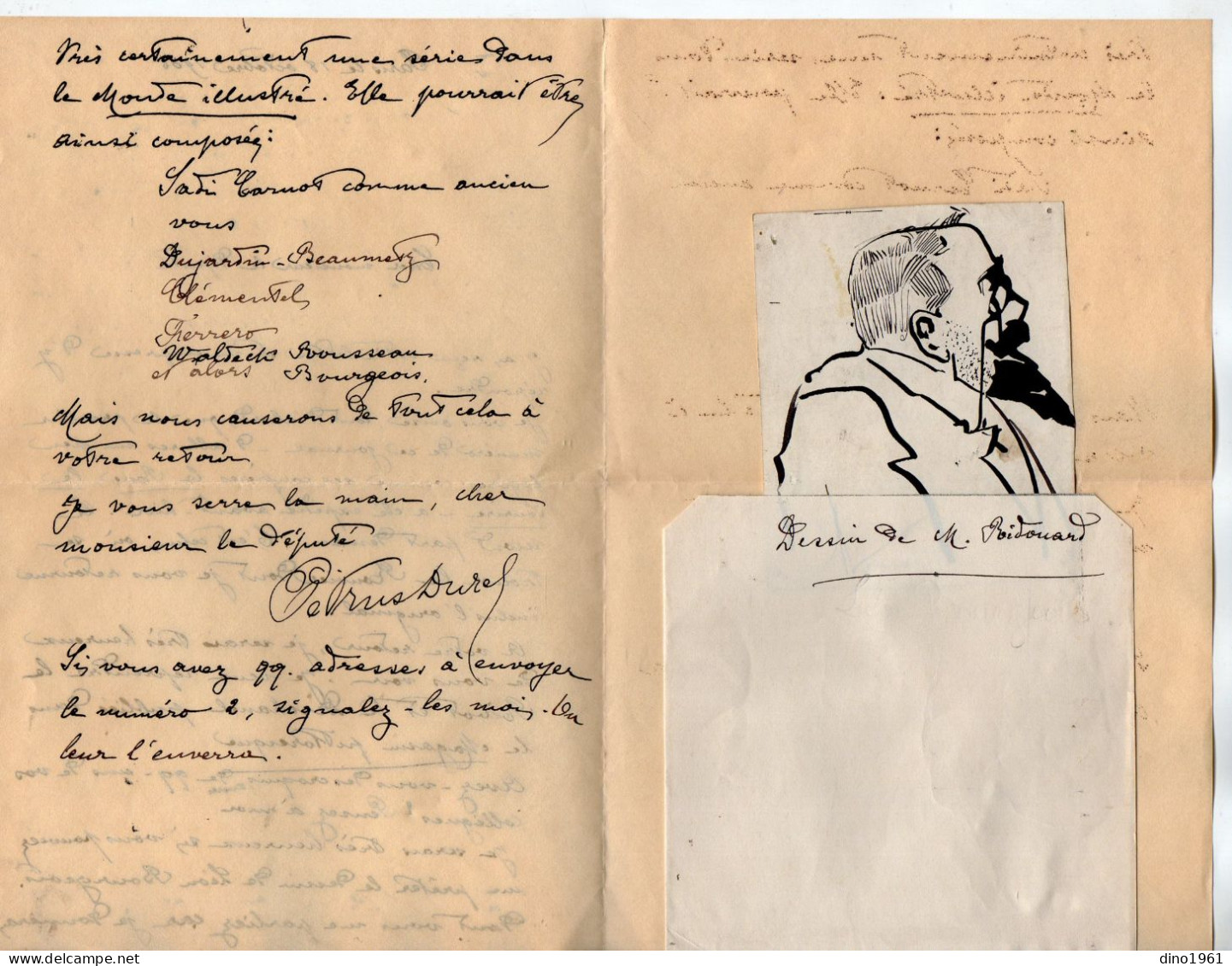 VP22.458 - PARIS 1905 - LAS - Lettre De M. Pétrus DUREL à M. RIDOUARD Député De La Vienne + Dessin M. Maurice ROUVIER ? - Scrittori