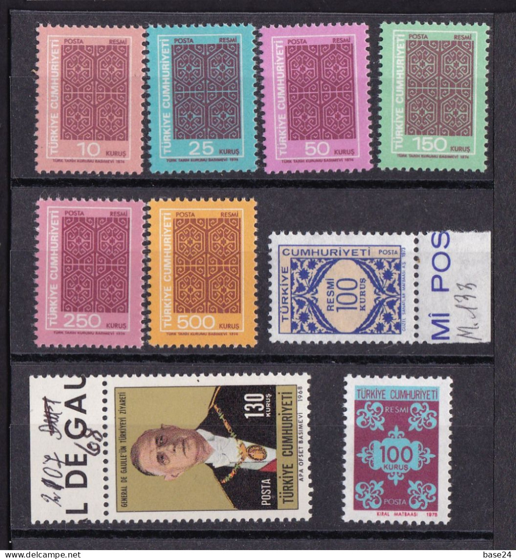 1968 - 1975 Turchia Turkey SERVIZIO + DE GAULLE MNH** OFFICIAL - Francobolli Di Servizio