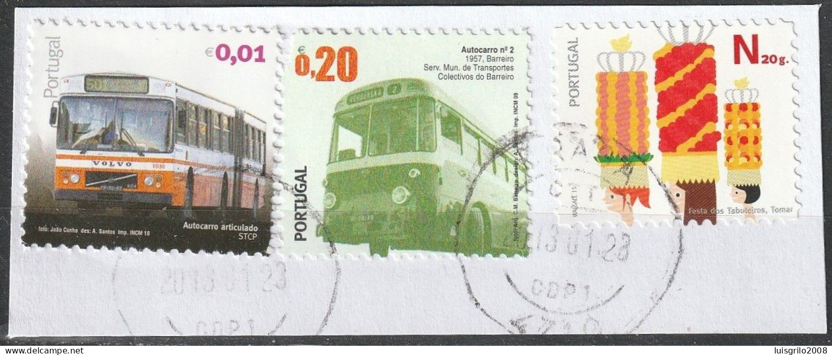 Portugal, 2010 - Transportes Colectivos, €0,01 + €0,20 -|- Postmark - Braga // Mundifil - 3919 + 3798 +  .  Fragment - Gebraucht