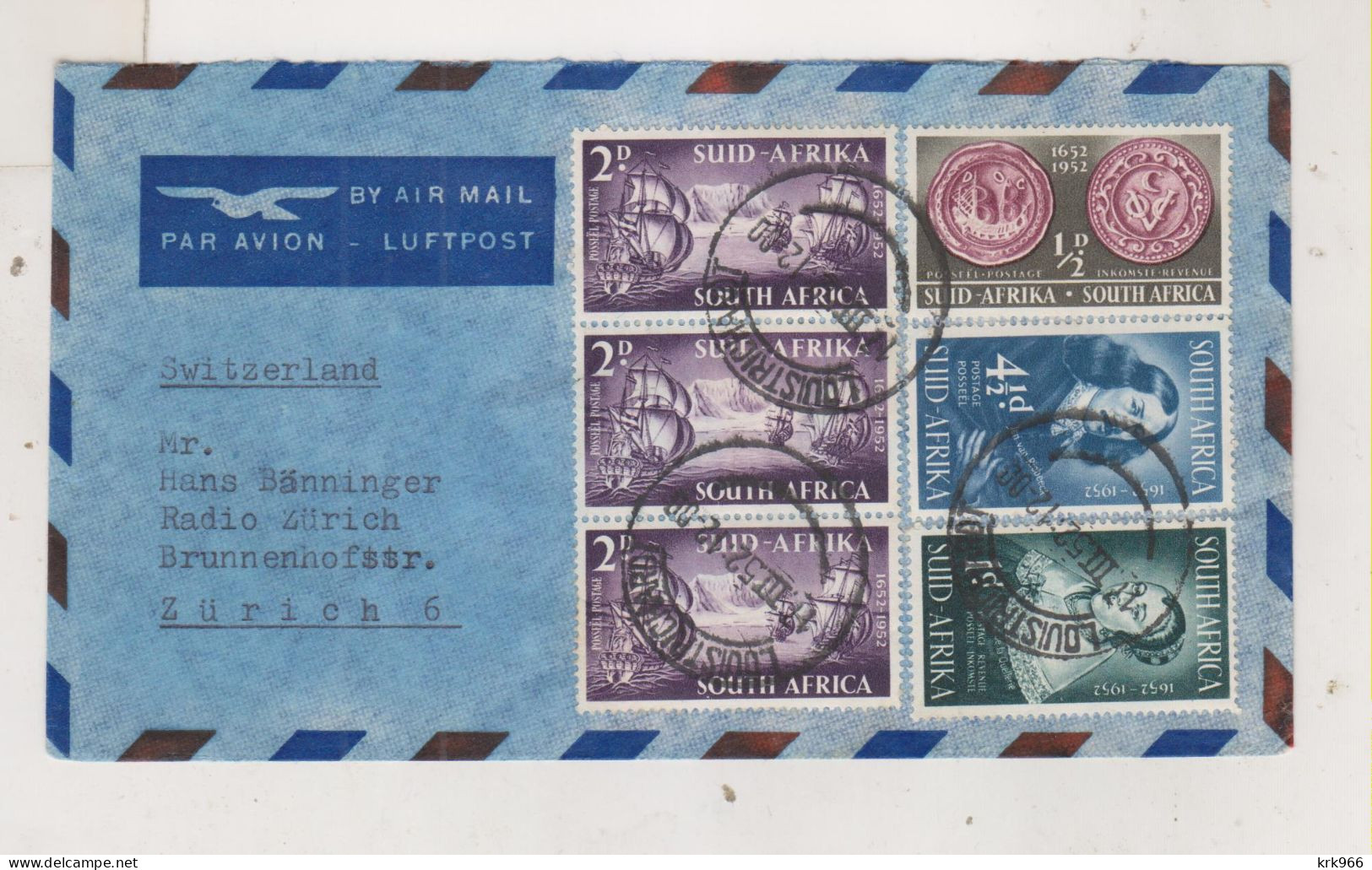SOUTH AFRICA 1952 LOUIS TRIHARDT Nice Airmail Cover To Switzerland - Poste Aérienne