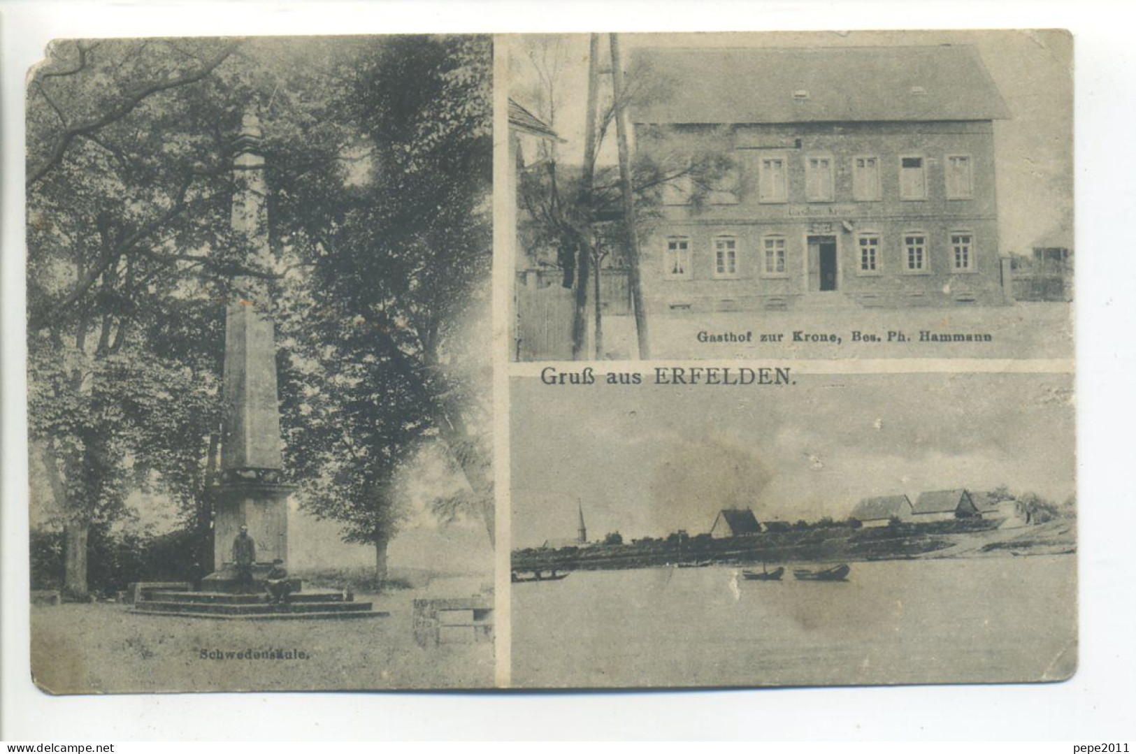 AK - Riedstadt - Gruss Aus ERFELDEN A. Rhein - Gasthof Zur Krone, Bes. Ph. Hammann - Sshwedenskule - Ungewöhnlich - Riedstadt