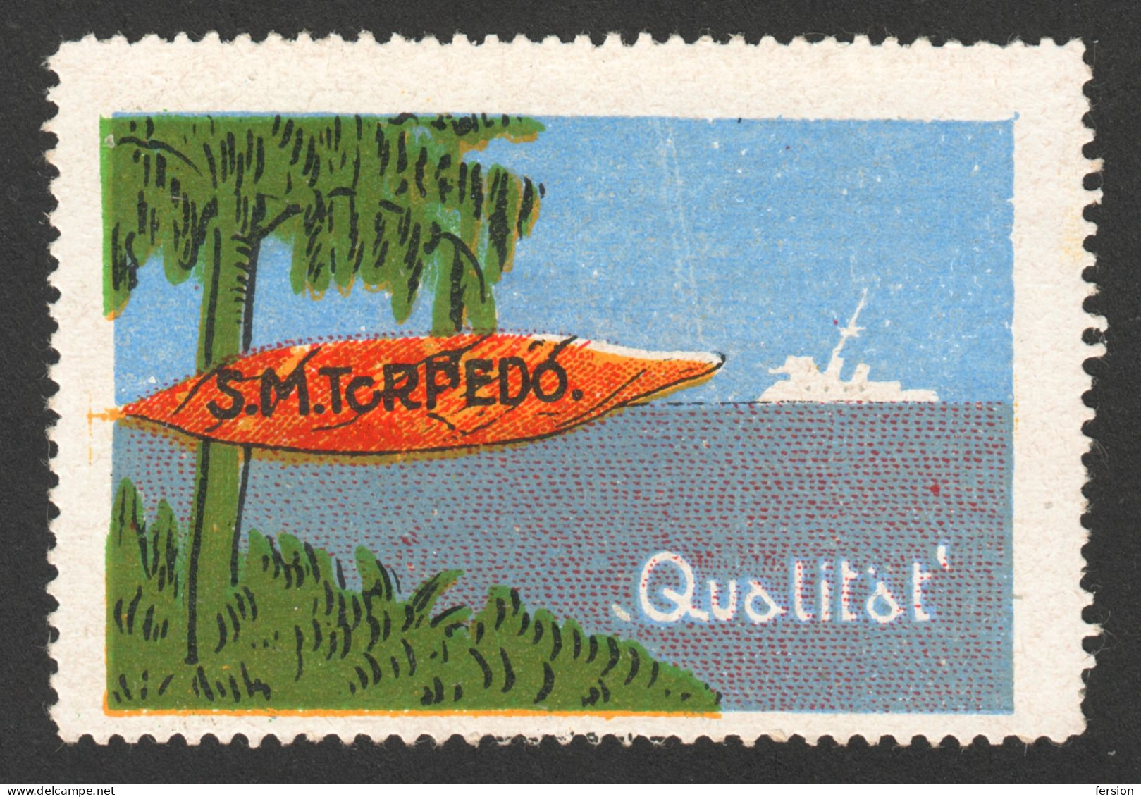 Submarines SM TORPEDO Ship Palm Tree GERMANY Tobacco Cigarettes Cigarette Advertising Label Vignette Cinderella WW1 1916 - Sous-marins