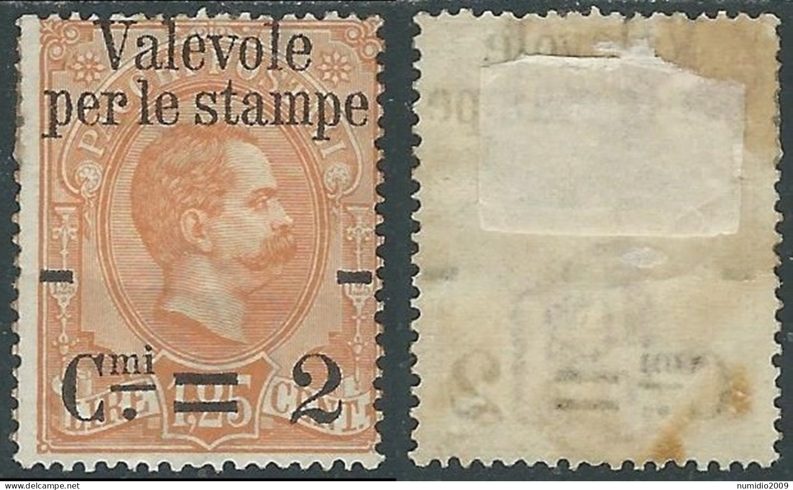 1890 REGNO VALEVOLE PER LE STAMPE 2 SU 1,25 LIRE MH * - RB7 - Nuovi