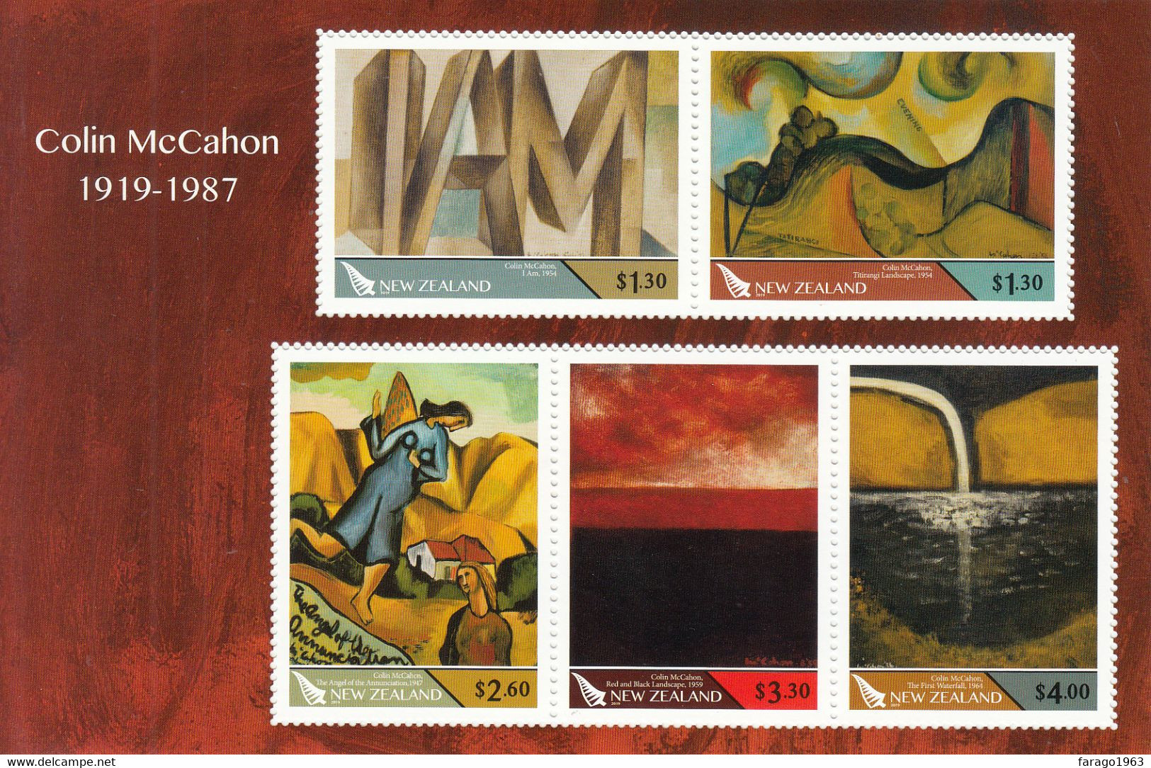 2019 New Zealand Colin McCahon Art Paintings Souvenir Sheet MNH @ BELOW FACE VALUE - Unused Stamps