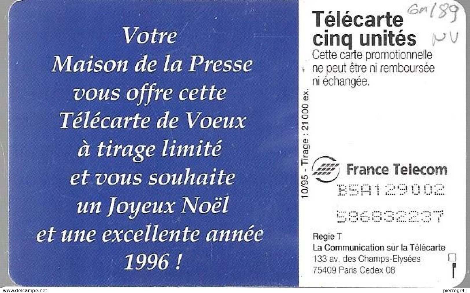 CARTE-FR-PRIVEE-Gn189-10/95-GEMB-MAISON  PRESSE-SérieN°29002-NEUVE TBE - 5 Unidades