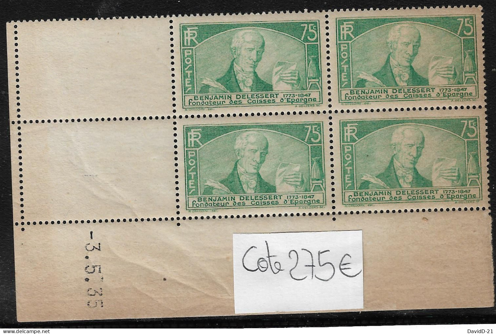 0303. COIN DATE Bloc De 4 Timbres - Date : 3 Mai 1935 - N°303 " Benjamin Delessert "- NEUF Gomme D'origine - Côte 300eu. - 1930-1939