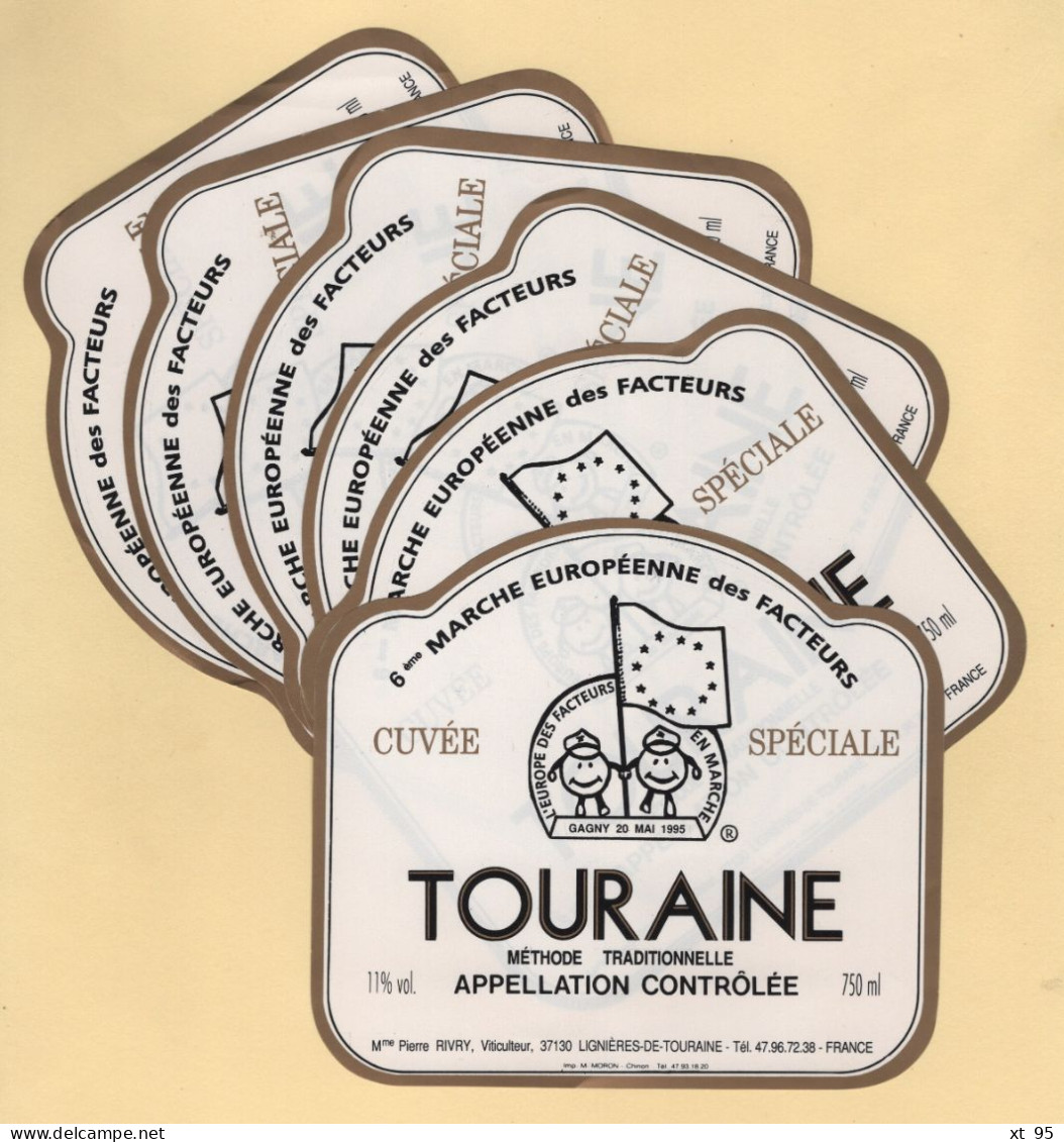 Touraine - Lot De 6 Etiquettes Neuves - Gagny 1995 - 6e Marche Europeenne Des Facteurs - Cuvee Speciale - Otros & Sin Clasificación