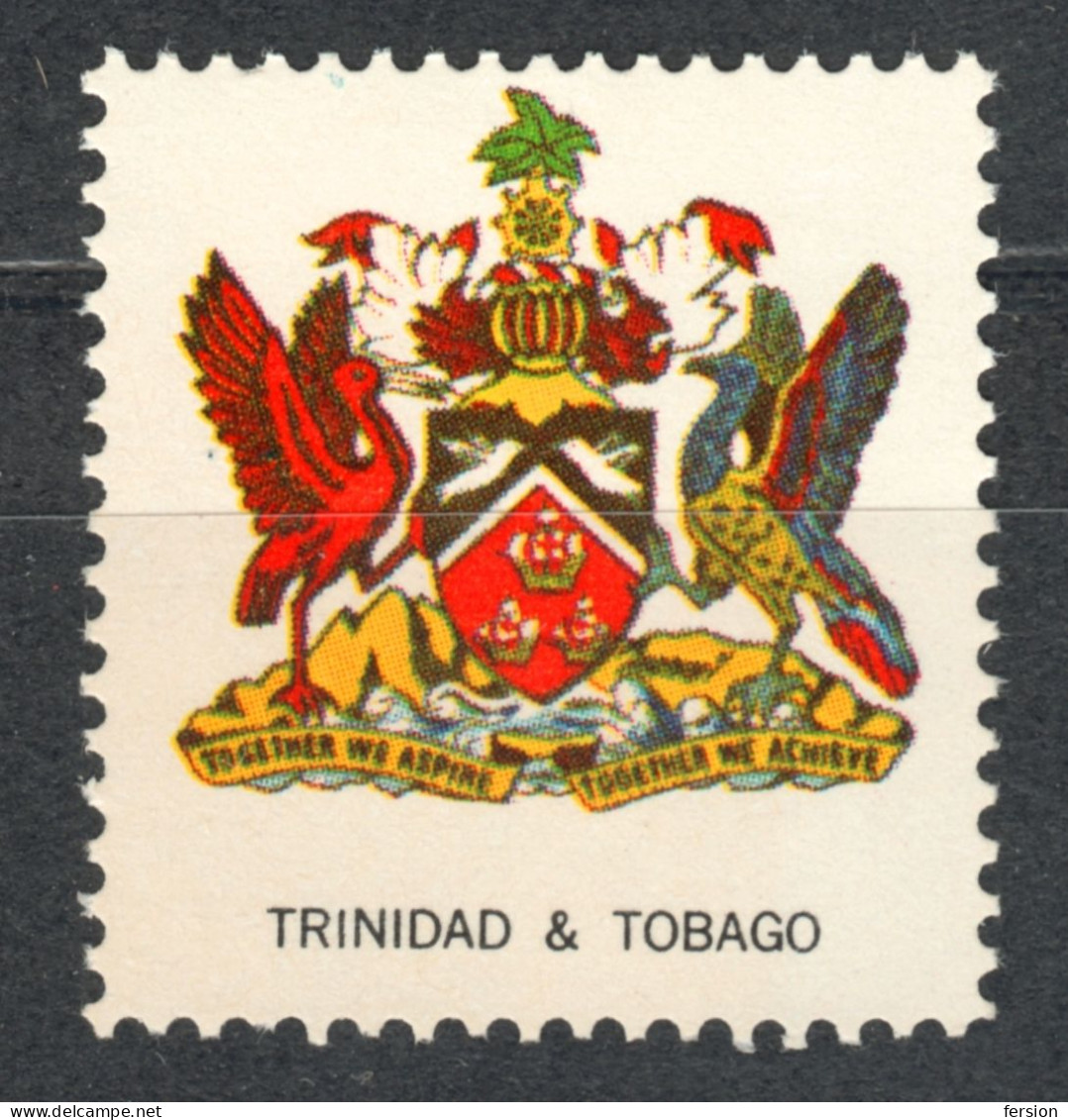 Trinidad & Tobago / Hummingbird Ship / COAT OF ARMS 1965 USA H E Harris Philately Boston USA LABEL CINDERELLA VIGNETTE - Trinidad & Tobago (1962-...)