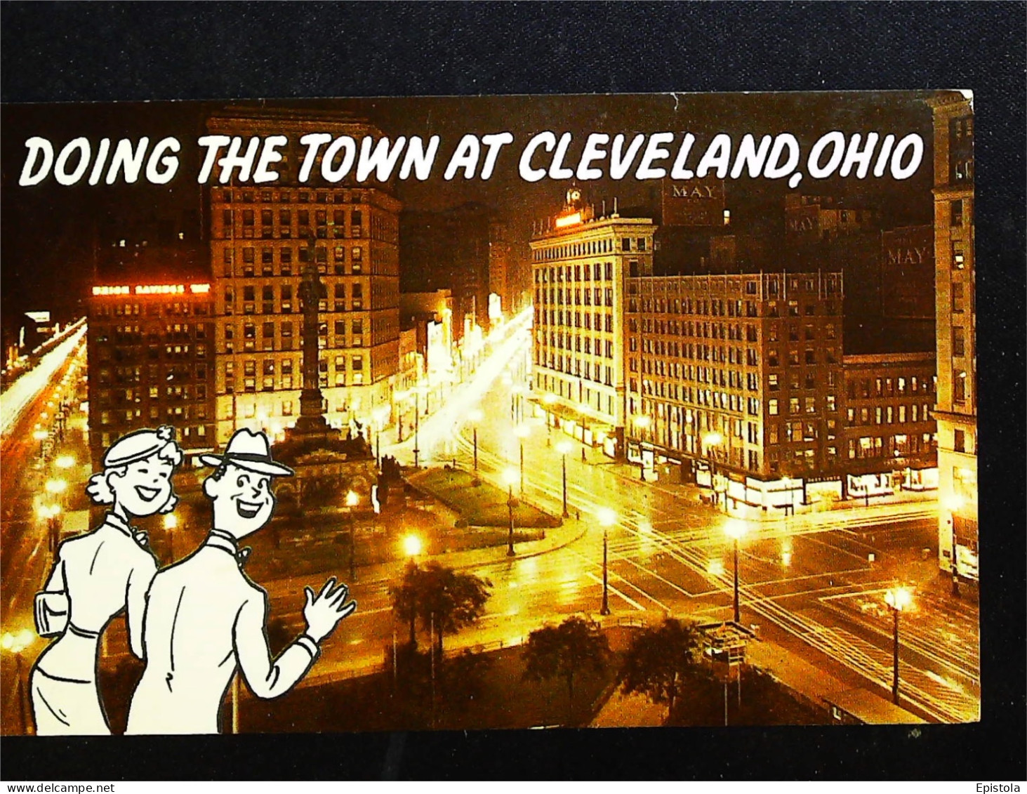 ►   Cleveland At Night Illustration Couple Américains   Ohio.  8 C Einstein   Stamped 1968 To France - Cleveland