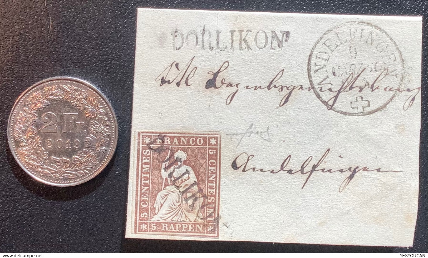 L1 DORLIKON (ZH Thalheim An Der Thur)+Andelfingen 1860 Miniatur Brief Strubel ZNr22G (Schweiz Briefli Miniature Cover - Storia Postale