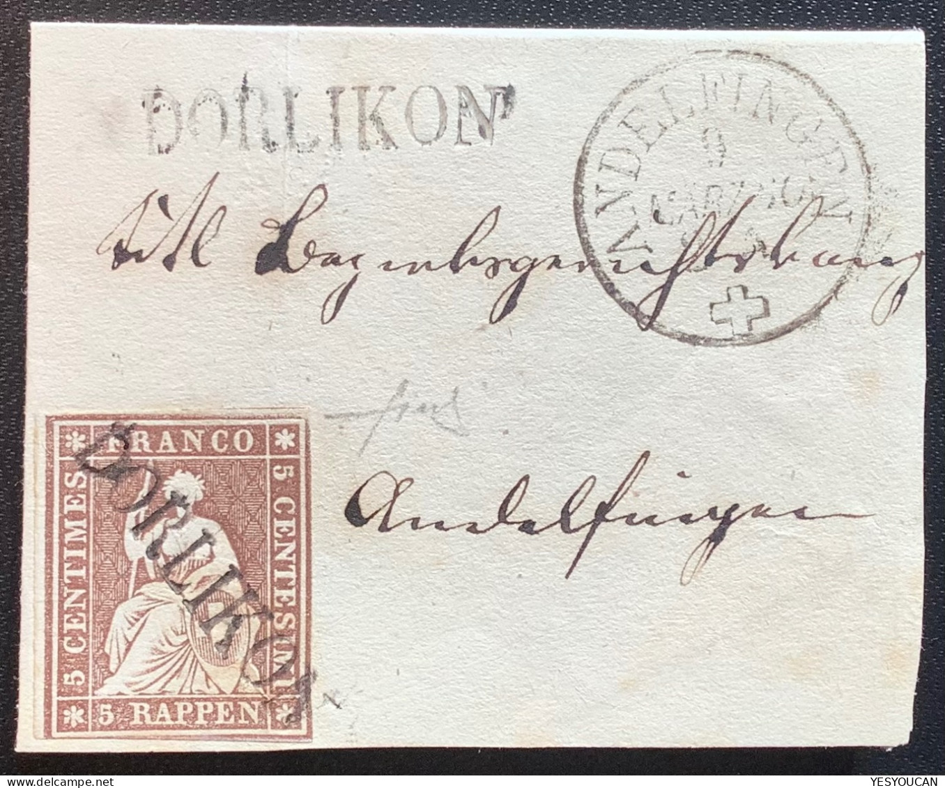L1 DORLIKON (ZH Thalheim An Der Thur)+Andelfingen 1860 Miniatur Brief Strubel ZNr22G (Schweiz Briefli Miniature Cover - Covers & Documents