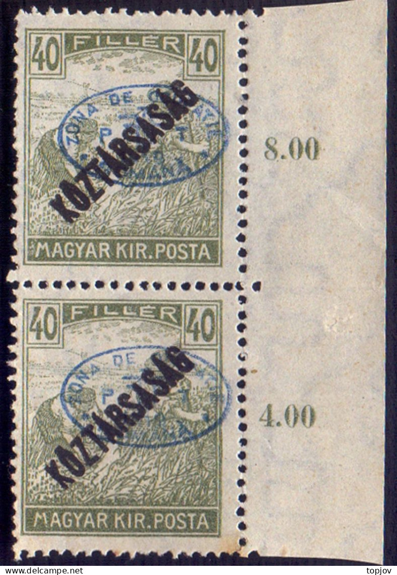 HUNGARY - MAGYARORSZAG. - KOZTARSASAG OVPT. PAIR - **MNH - 1919 - Debreczin