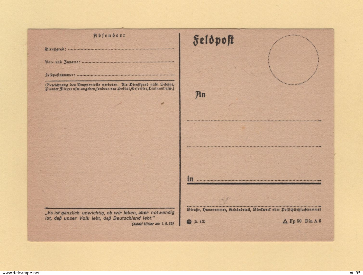 Carte Feldpost Neuve - 2. Weltkrieg 1939-1945