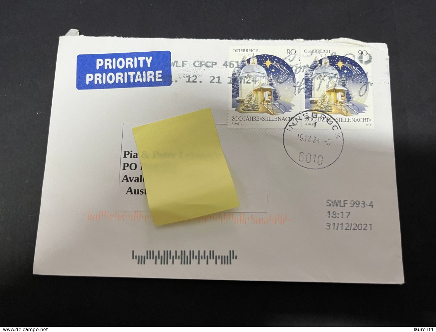 12-11-2023 (2 V 4) Austria Letter Posted To Australia (2 Stamps) 2021 - Brieven En Documenten