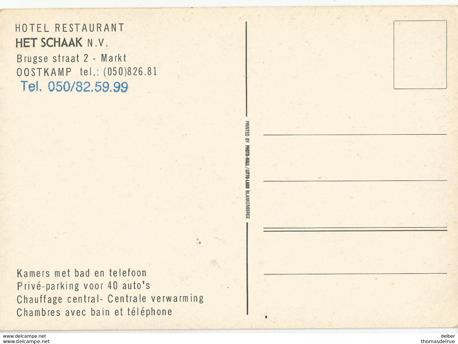 6Rm965: HOTEL RESTAURANT HET SCHAAK N.V. Brugse Straat 2 - Markt OOSTKAMP... Stella Artois - Oostkamp