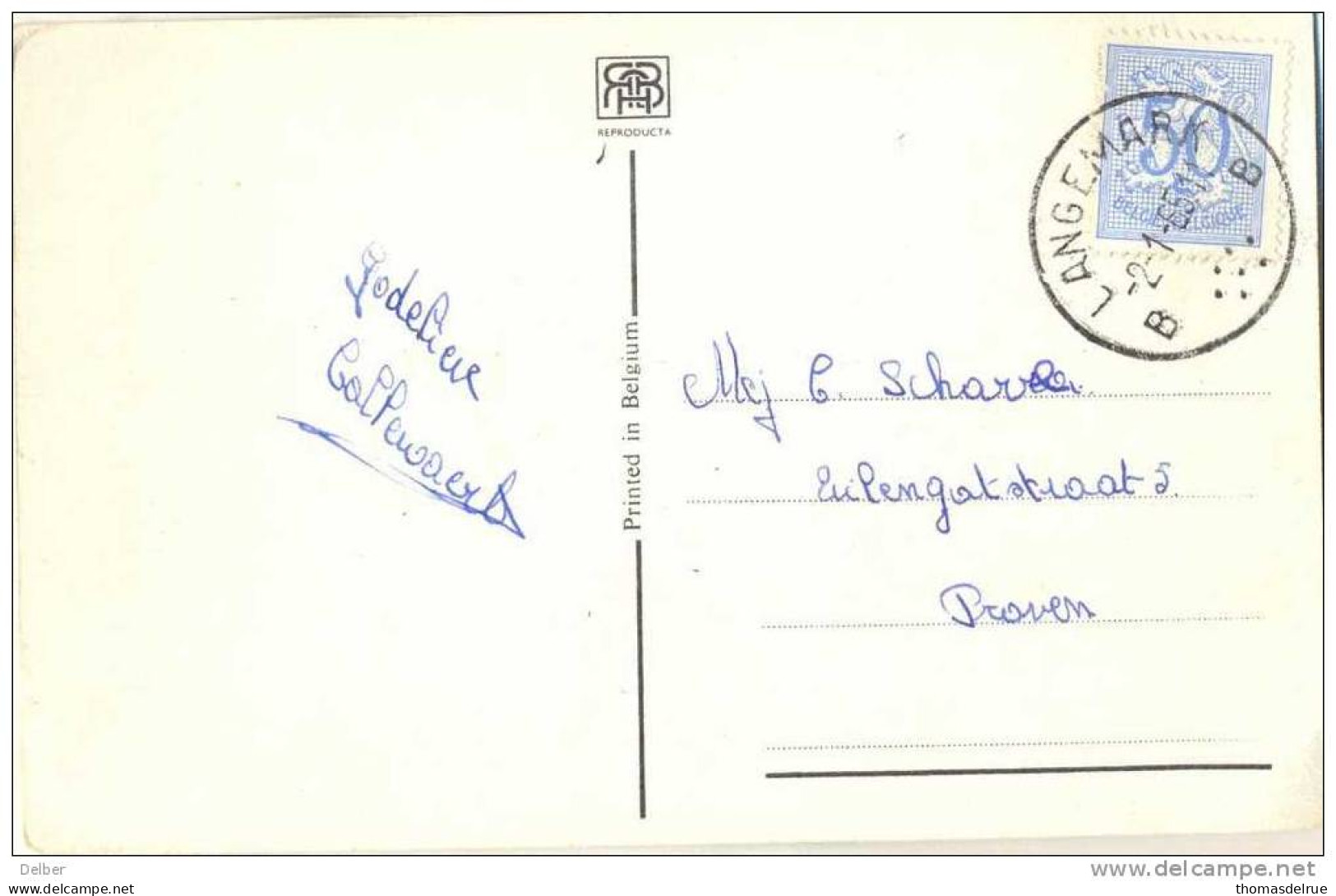 _G751: Fantasiekaart: N° 854 : B LANGEMARK B - 1951-1975 Heraldieke Leeuw