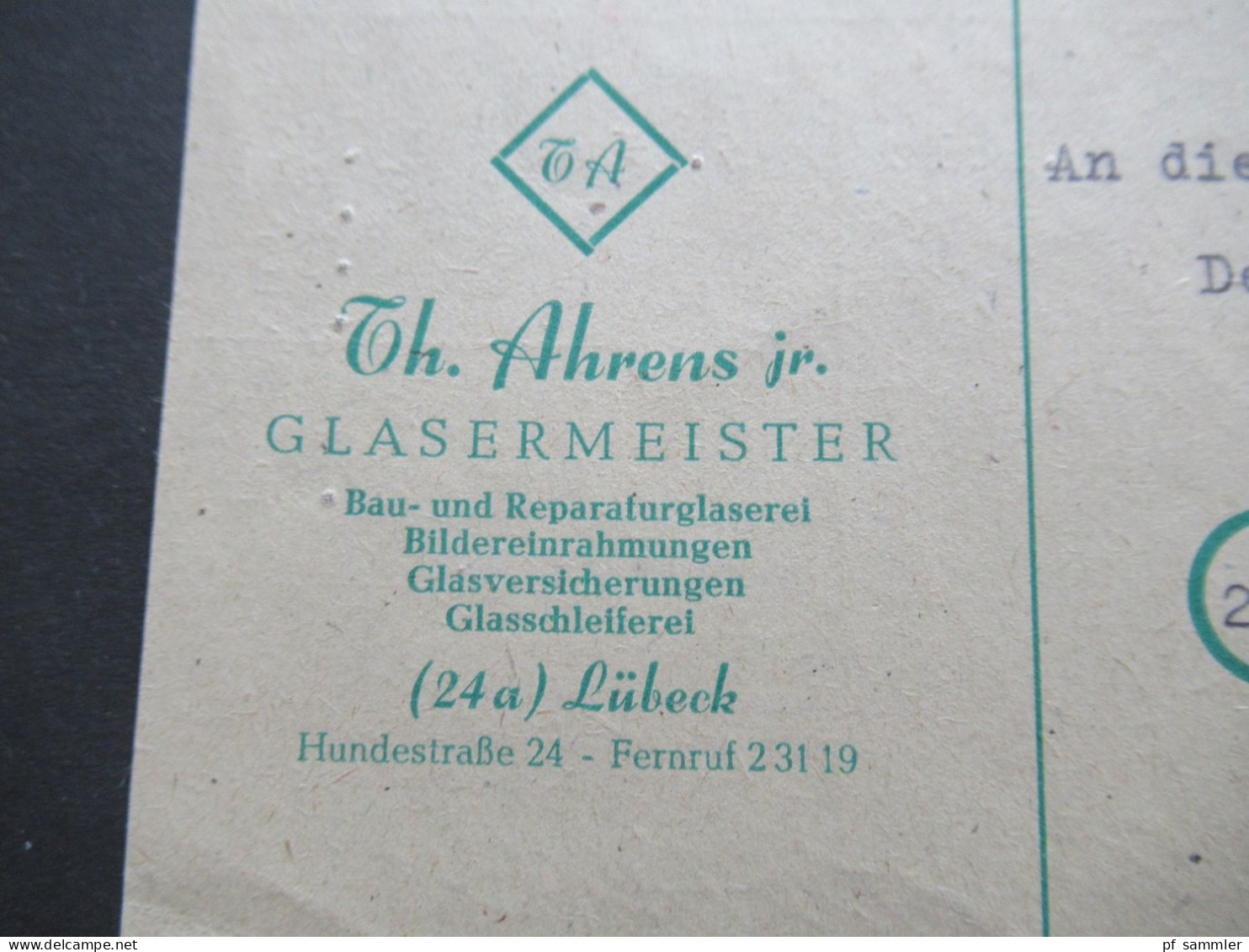 1948 Bizone Bauten Nr.74 Eg (2) Orts PK Stp. Lübeck 1 Nachträglich Entwertet Firmen PK Glasermeister Th. Ahrens Junior - Storia Postale