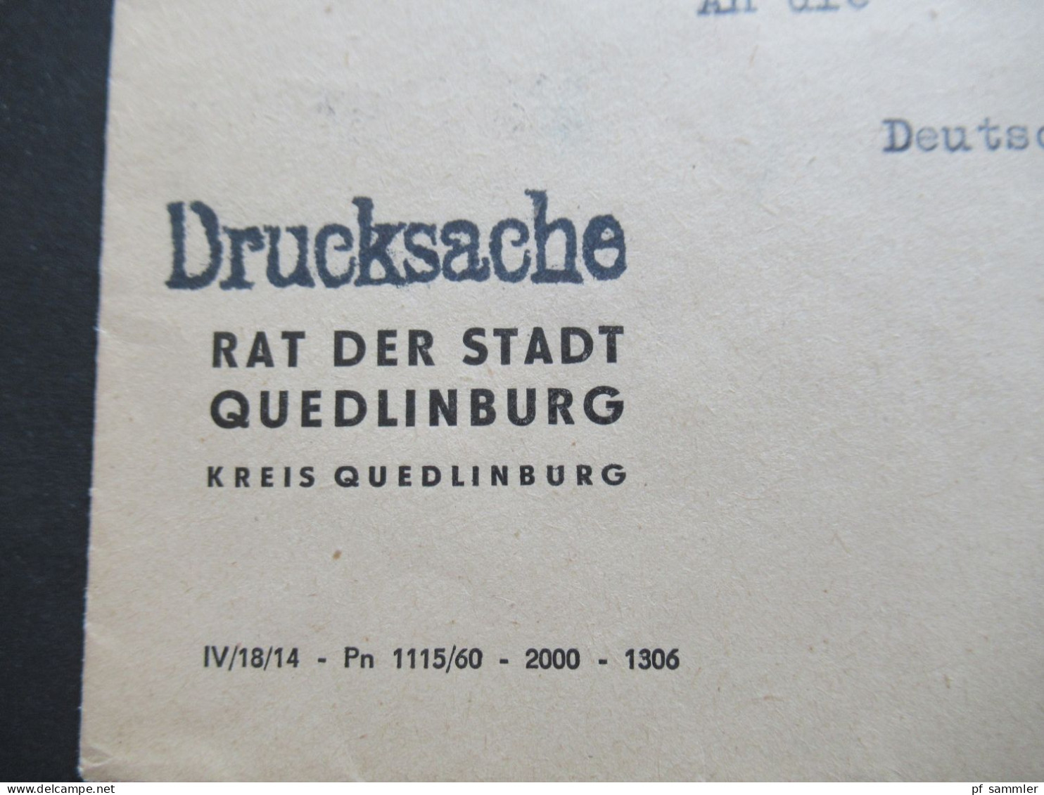 DDR 1961 Drucksache Der Stadt Quedlinburg Mit Freistempel Quedlinburg Der Rat Der Stadt Als Ortsbrief! - Briefe U. Dokumente