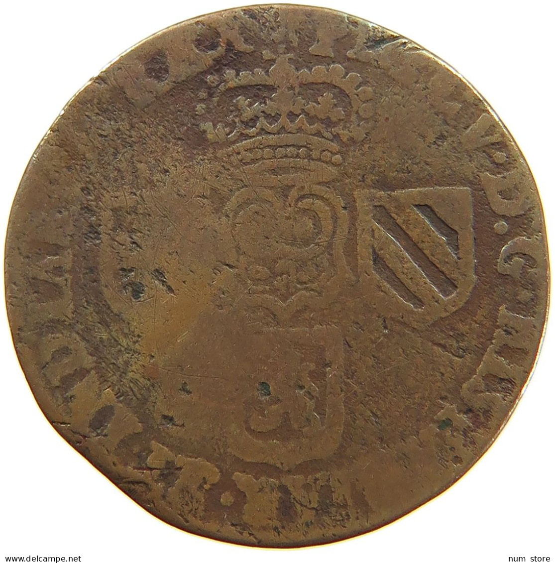 SPANISH NETHERLANDS NAMUR LIARD 1710 FELIPE V. (1700-1724, 1724-1746) #a066 0465 - 1556-1713 Spanish Netherlands