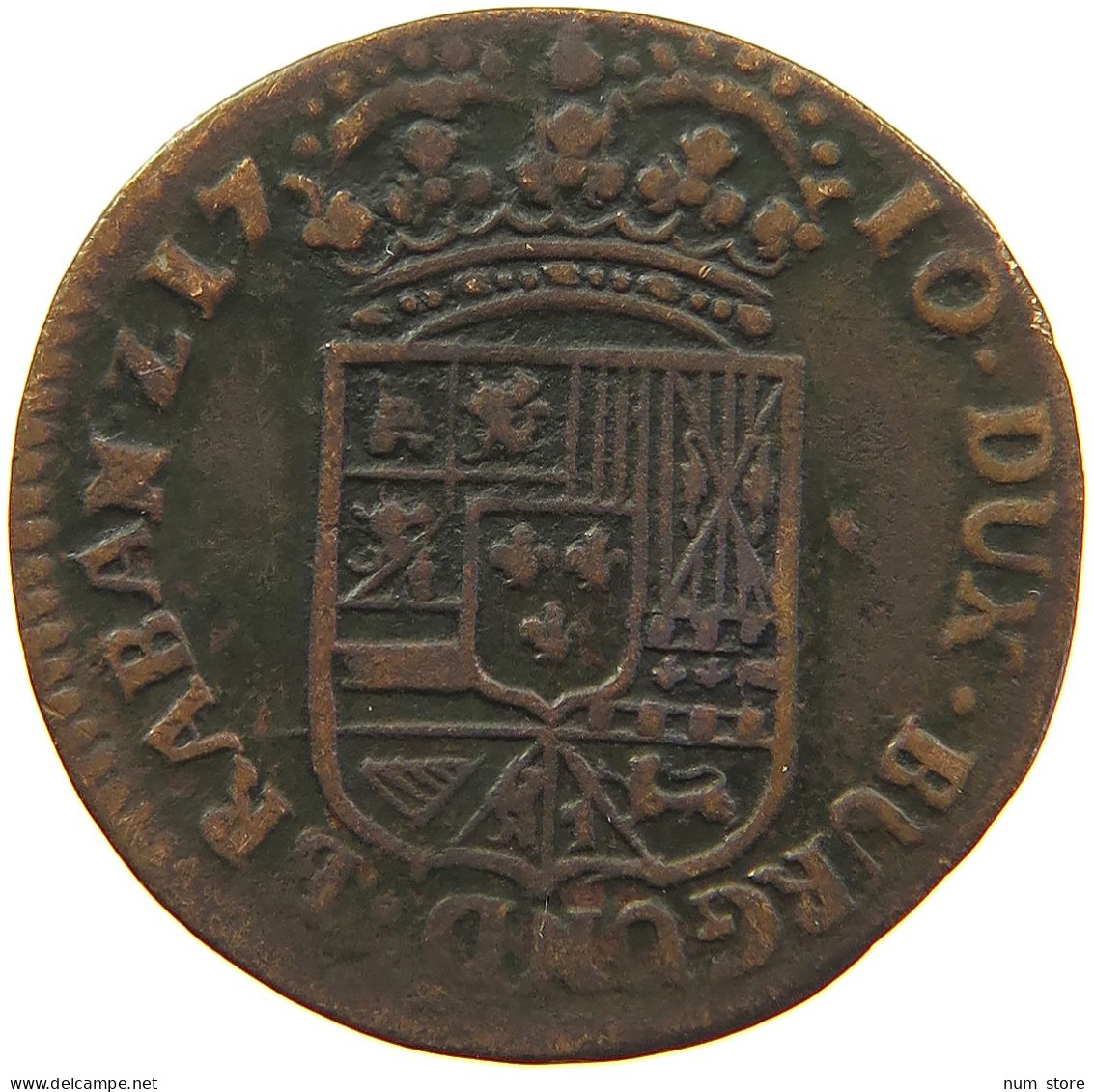 SPANISH NETHERLANDS NAMUR LIARD 1710 FELIPE V. (1700-1724, 1724-1746) #t016 0097 - 1556-1713 Spanische Niederlande