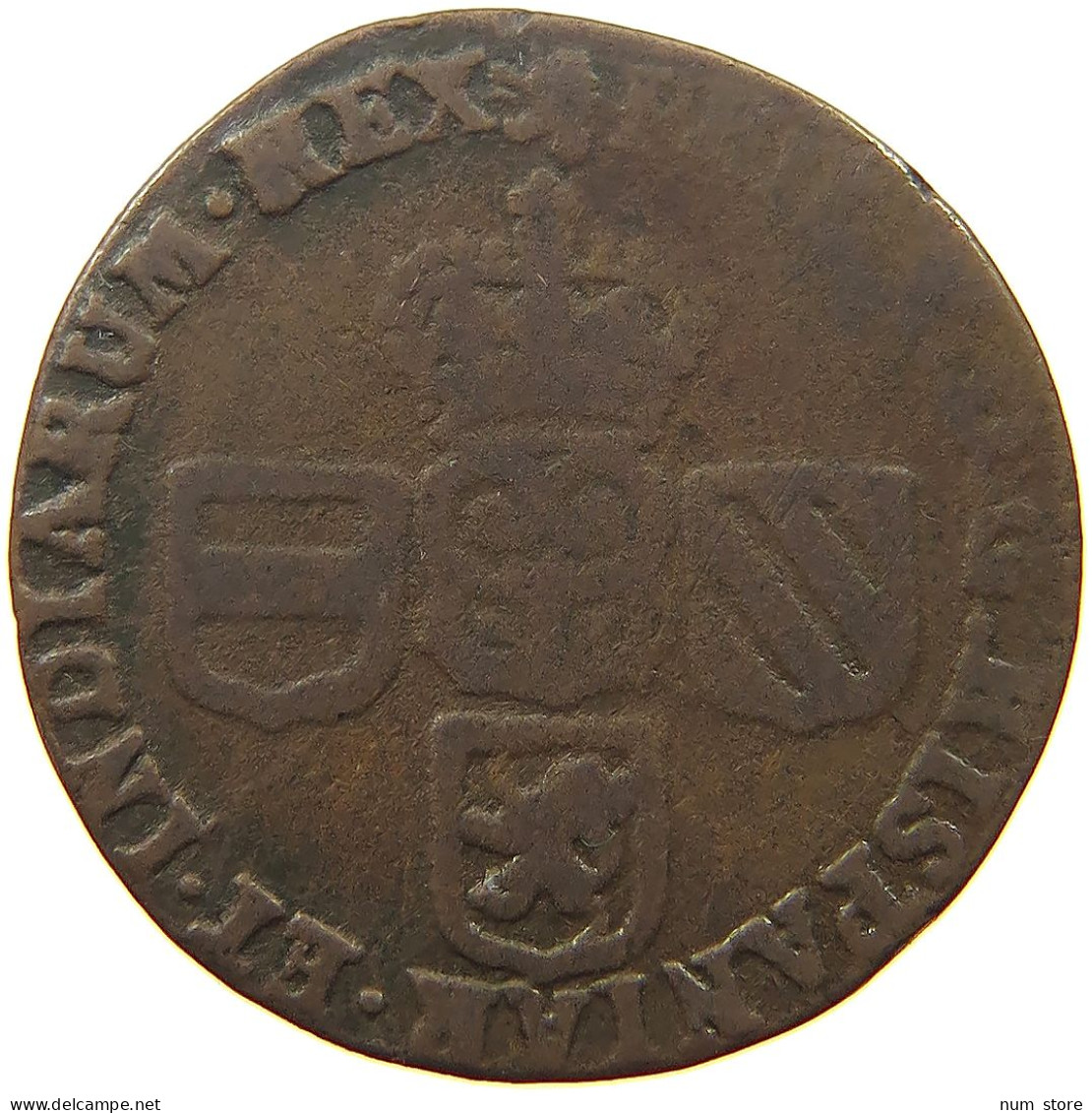 SPANISH NETHERLANDS NAMUR LIARD 1710 FELIPE V. (1700-1724, 1724-1746) #s053 0359 - 1556-1713 Paesi Bassi Spagnoli