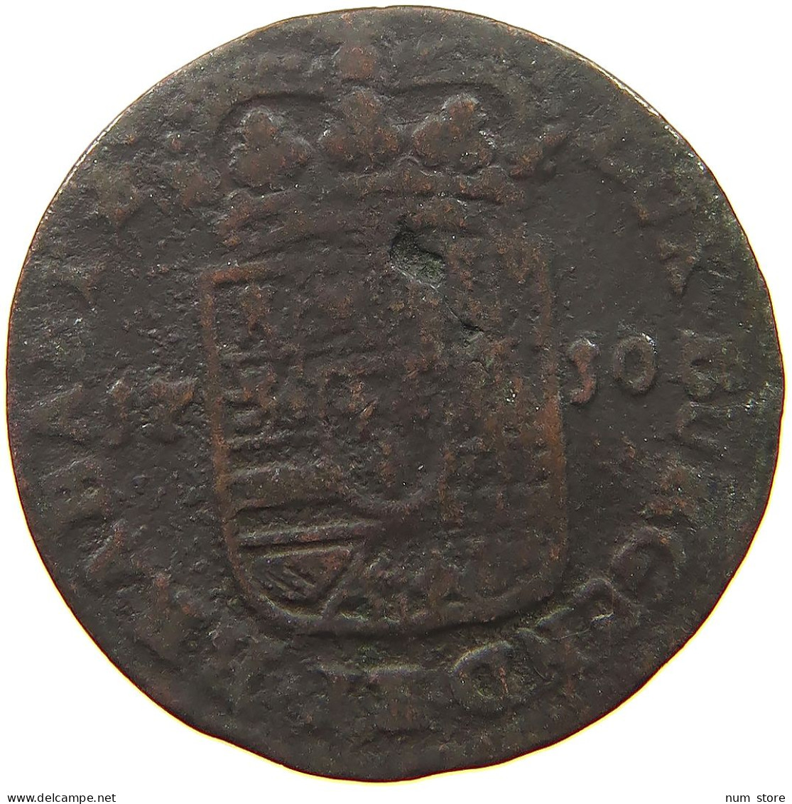 SPANISH NETHERLANDS NAMUR LIARD 1710 FELIPE V. (1700-1724, 1724-1746) #s053 0357 - 1556-1713 Spanische Niederlande