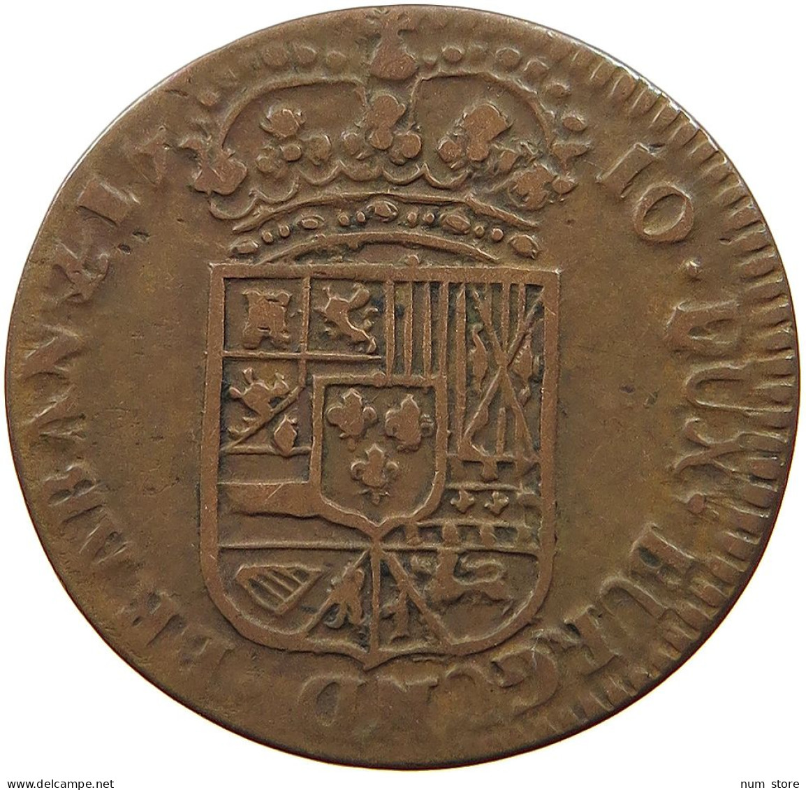 SPANISH NETHERLANDS LIARD 1710 FELIPE V. (1700-1724, 1724-1746) RARE #t065 0043 - 1556-1713 Spanish Netherlands