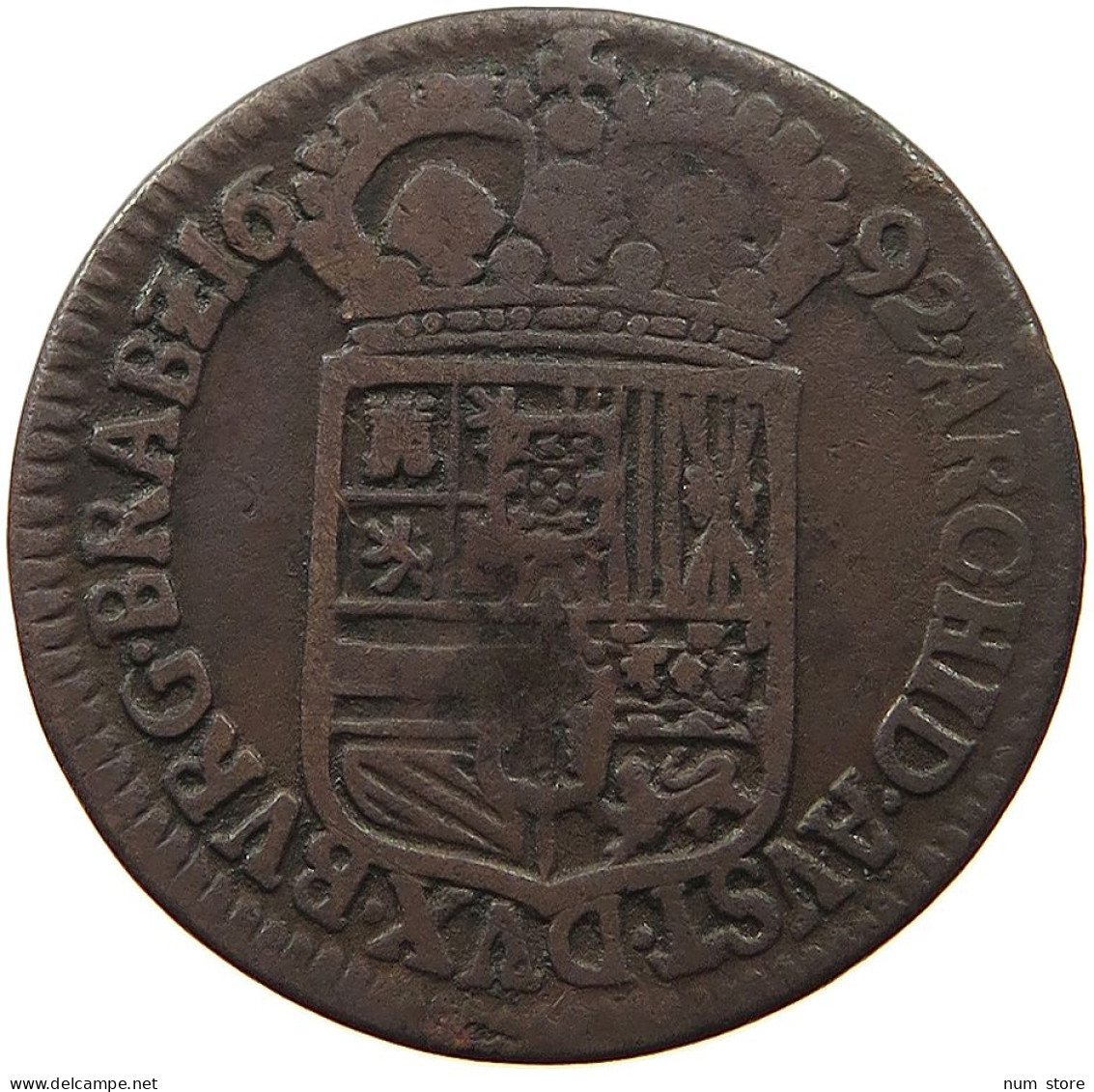 SPANISH NETHERLANDS LIARD 1692 CARLOS II (1665-1700) RARE #t065 0033 - 1556-1713 Spanish Netherlands