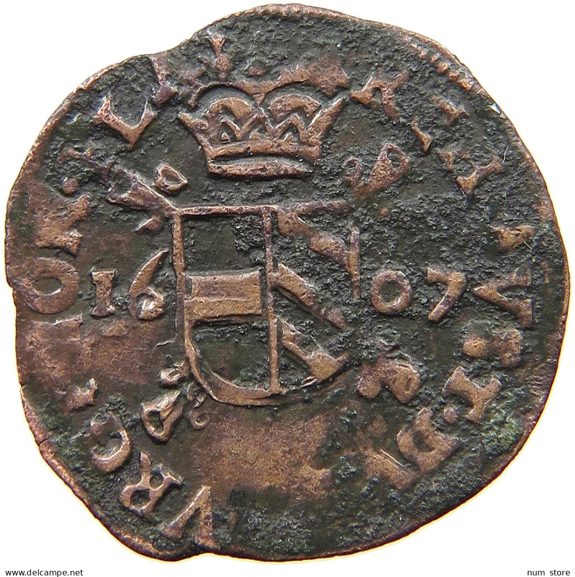 SPANISH NETHERLANDS DUIT 1607 Albert & Isabella (1598-1621) #t089 0053 - 1556-1713 Spanische Niederlande