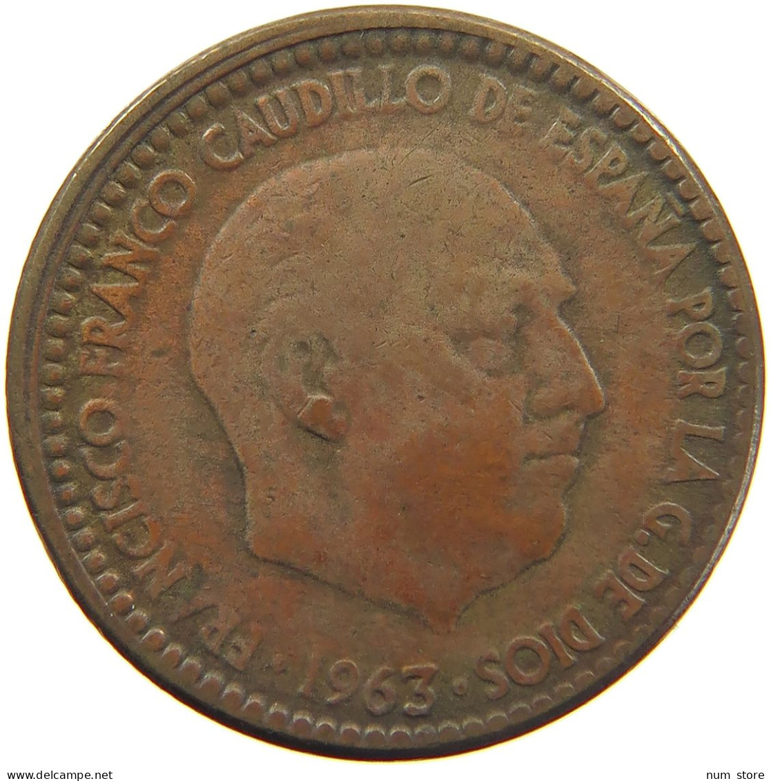 SPAIN PESETA 1963 Francisco Franco 1939-1975 MINTING ERROR #c010 0355 - 1 Peseta