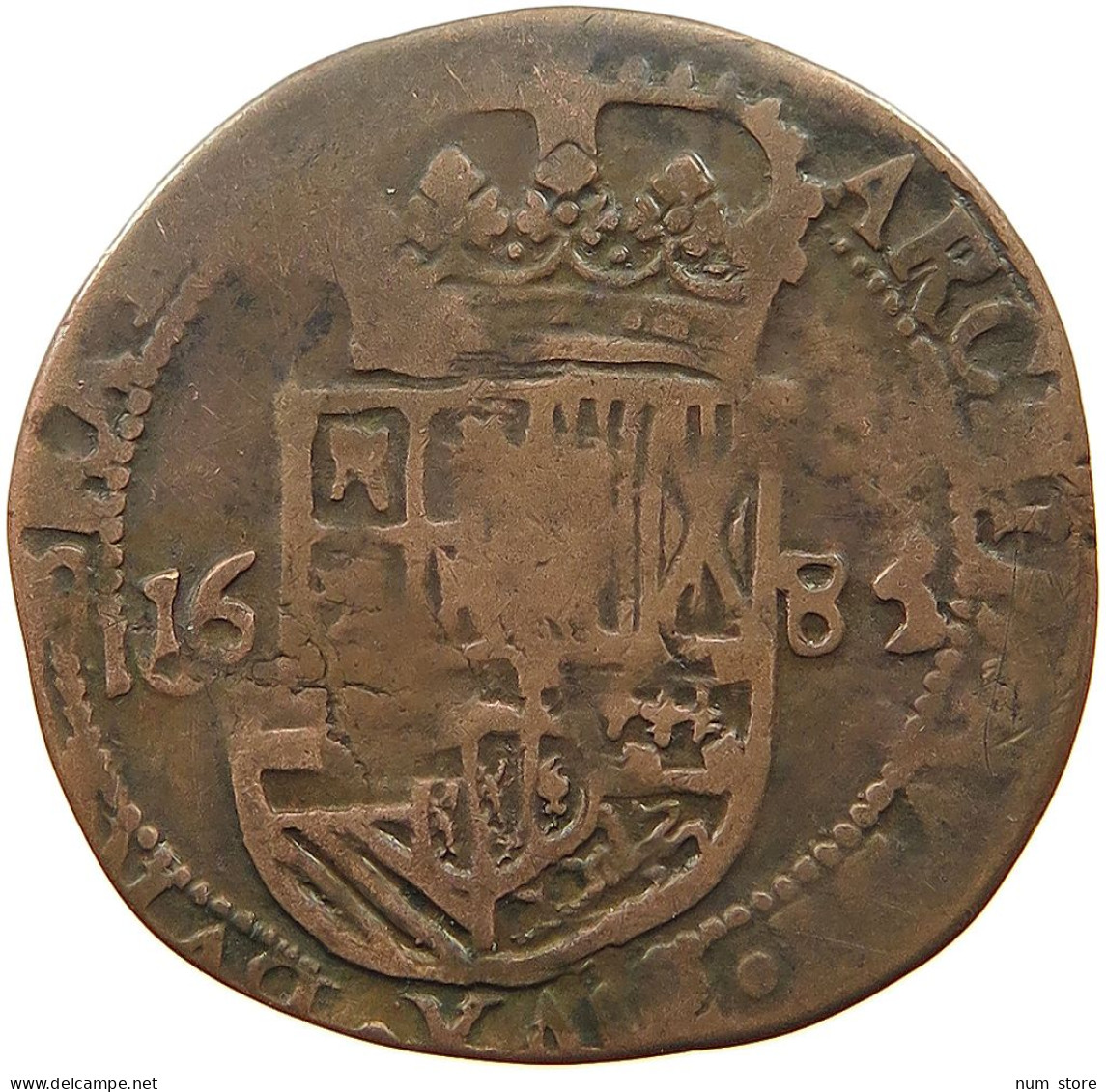 SPANISH NETHERLANDS OORD 1681 CARLOS II (1665-1700) DOUBLE STRUCK DATE #t063 0525 - 1556-1713 Pays-Bas Espagols