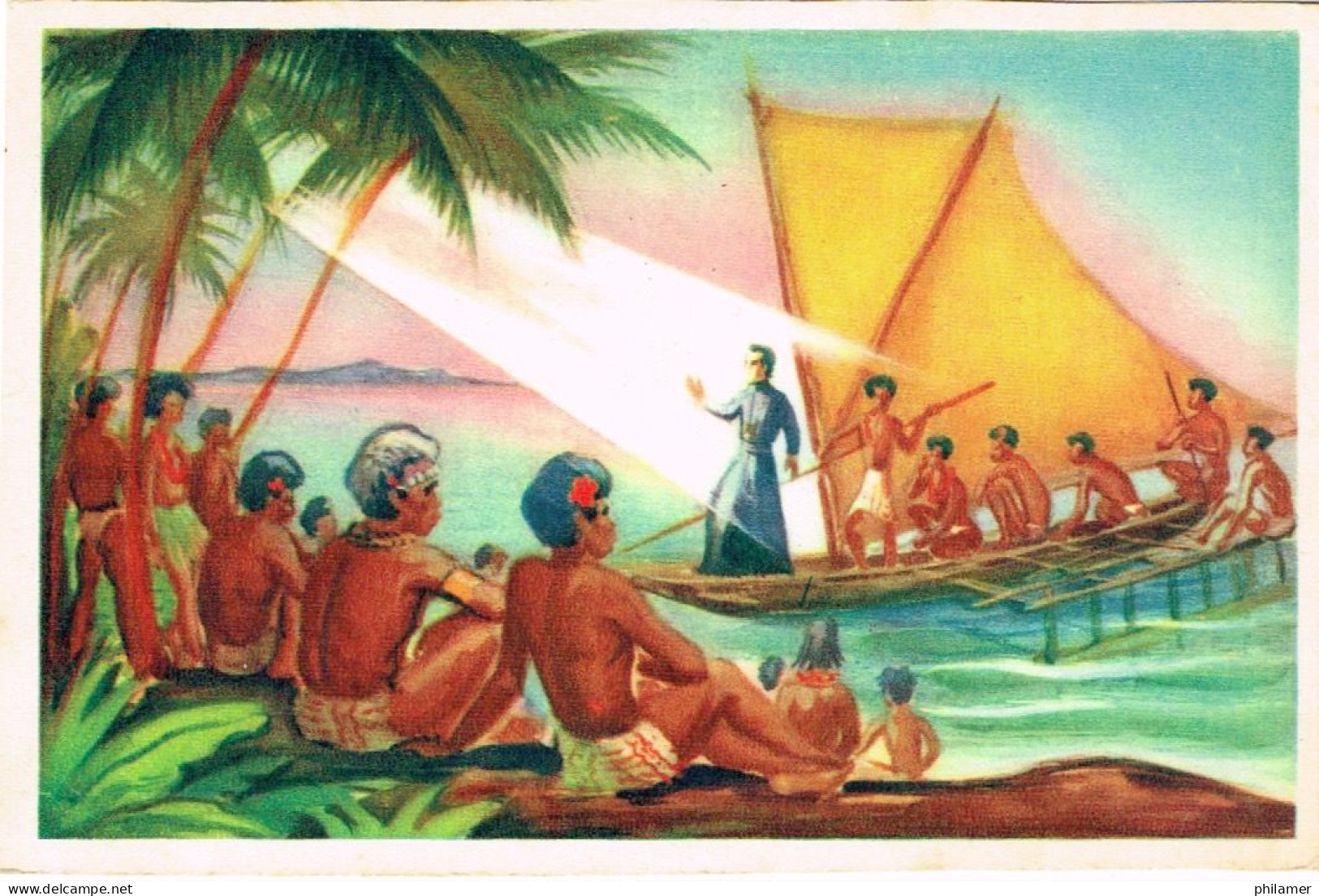 Wallis Et Futuna Carte Postale ED Missions Iles Saint Pierre Chanel Martyr Patron Oceanie Cad Protectorat Tp Enleve - Brieven En Documenten