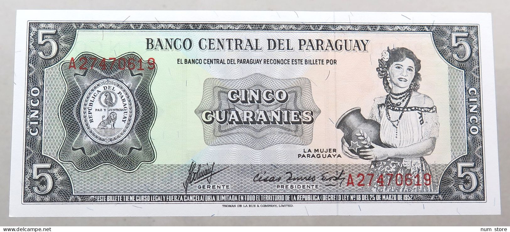 PARAGUAY 5 GUARANIES 1952  #alb050 0405 - Paraguay