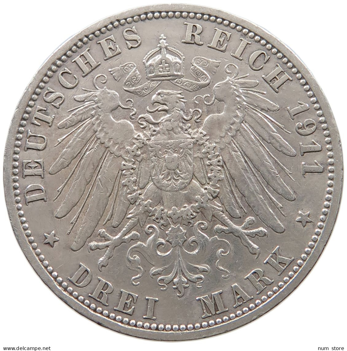 PREUSSEN 3 MARK 1911  #t140 0735 - 2, 3 & 5 Mark Silver