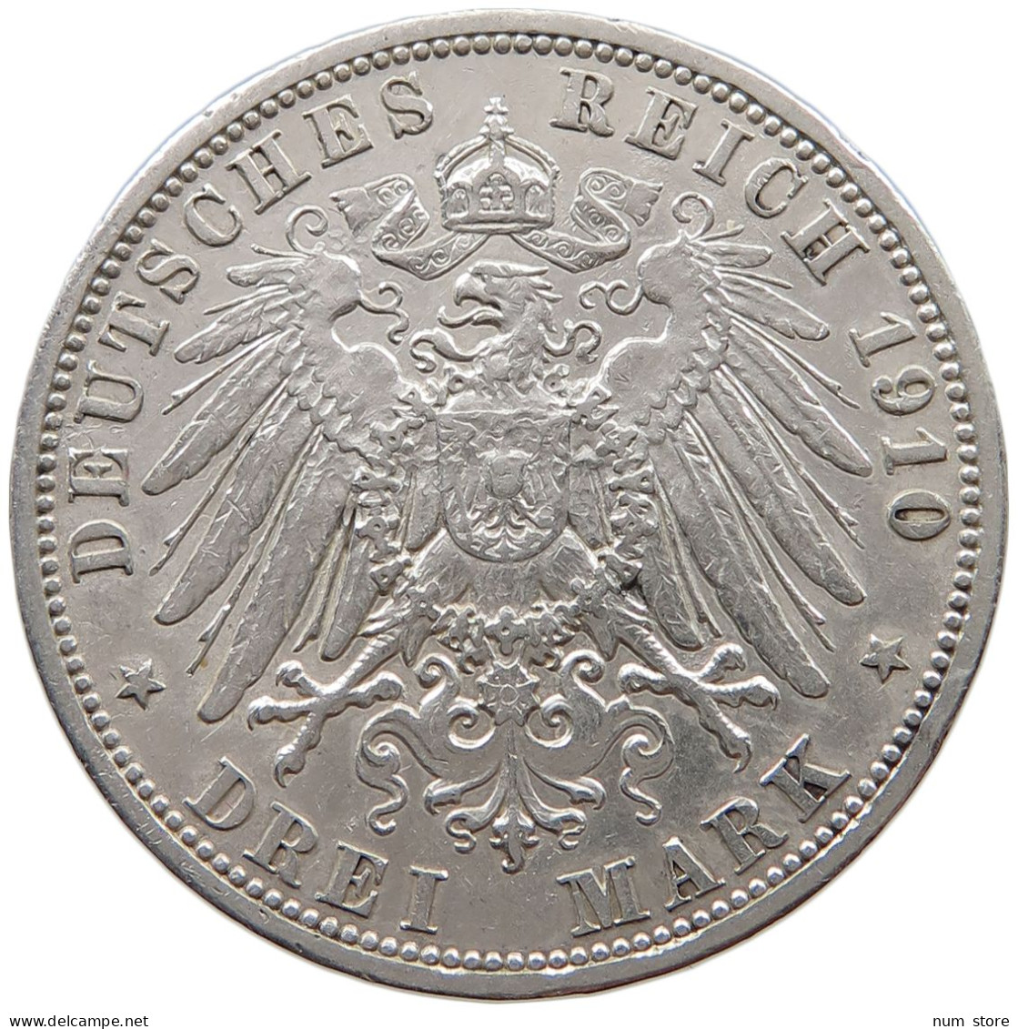 PREUSSEN 3 MARK 1910 Wilhelm II. (1888-1918) #c058 0237 - 2, 3 & 5 Mark Silver