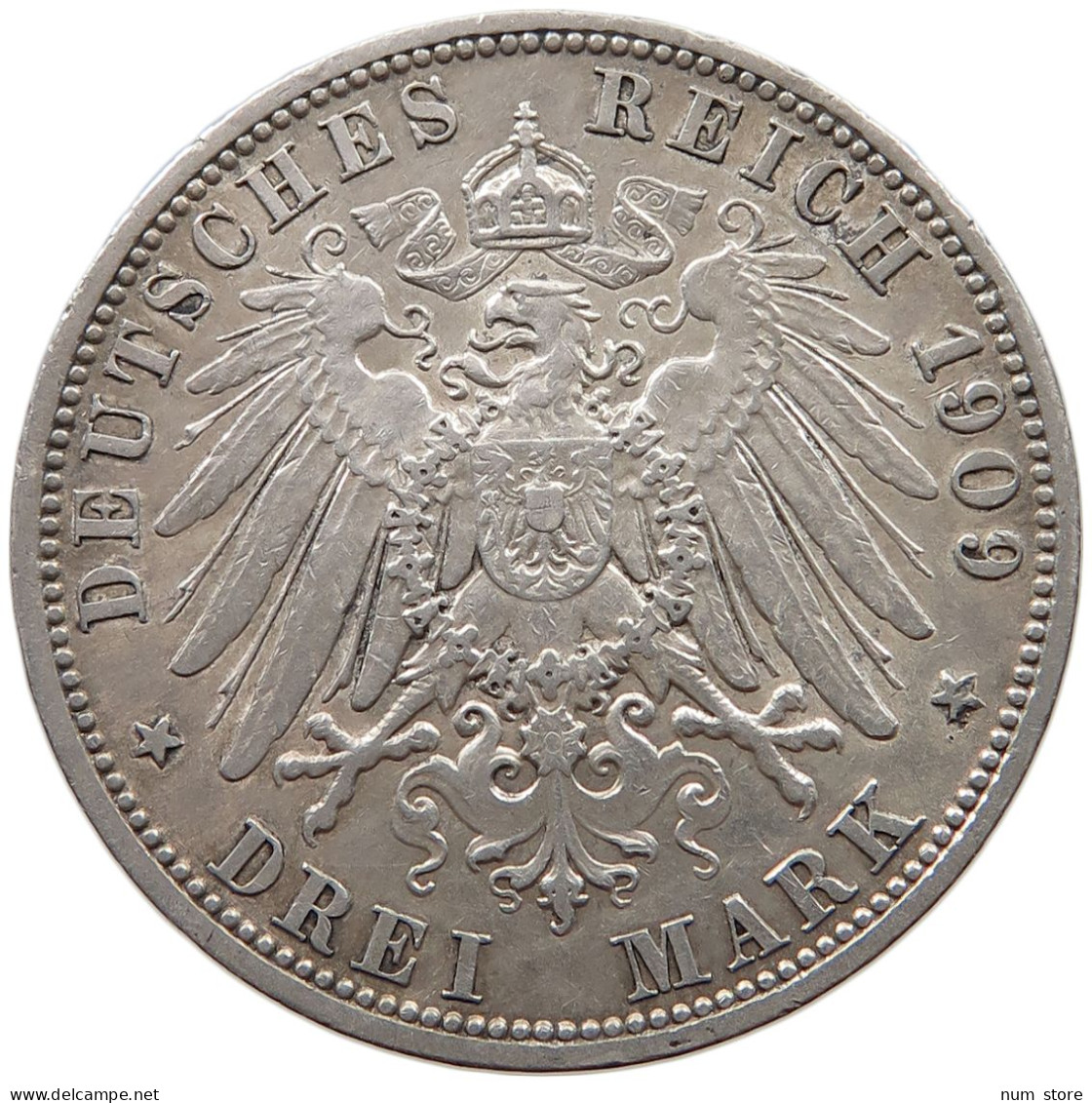 PREUSSEN 3 MARK 1909 Wilhelm II. (1888-1918) #c056 0113 - 2, 3 & 5 Mark Silber