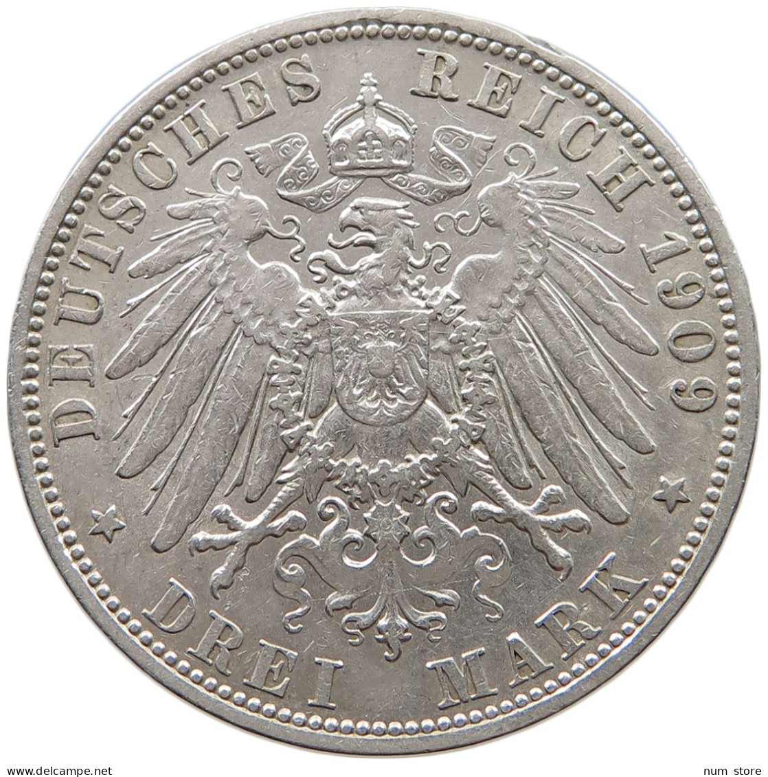 PREUSSEN 3 MARK 1909 Wilhelm II. (1888-1918) #c048 0197 - 2, 3 & 5 Mark Silver