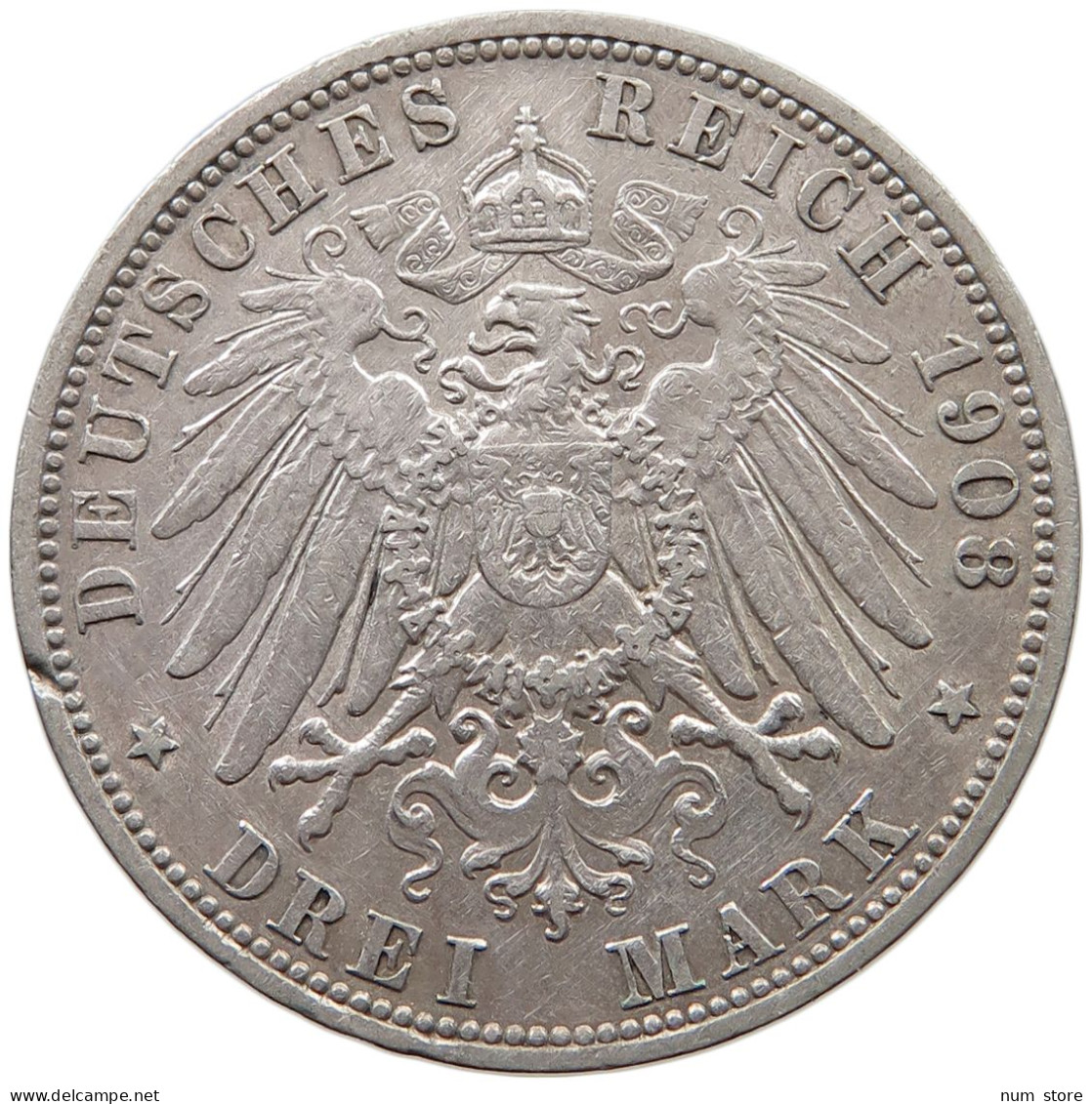 PREUSSEN 3 MARK 1908 Wilhelm II. (1888-1918) #c049 0099 - 2, 3 & 5 Mark Silver