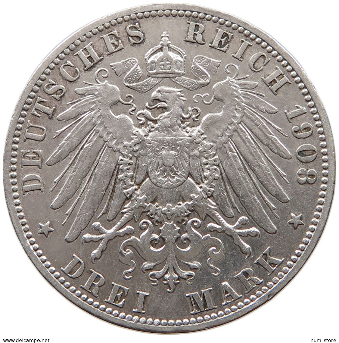 PREUSSEN 3 MARK 1908 Wilhelm II. (1888-1918) #c048 0195 - 2, 3 & 5 Mark Silver
