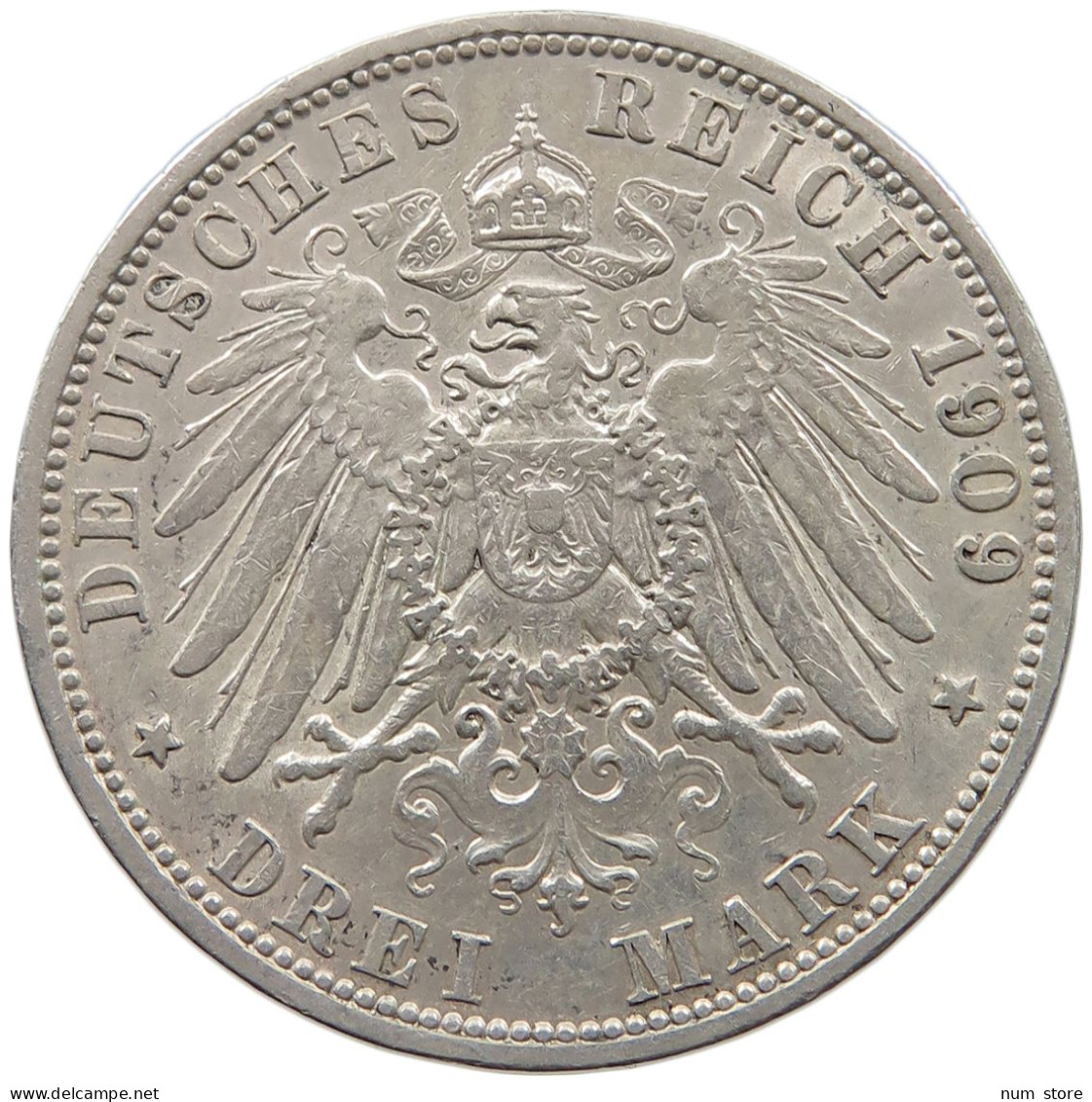 PREUSSEN 3 MARK 1909  #t004 0171 - 2, 3 & 5 Mark Argent