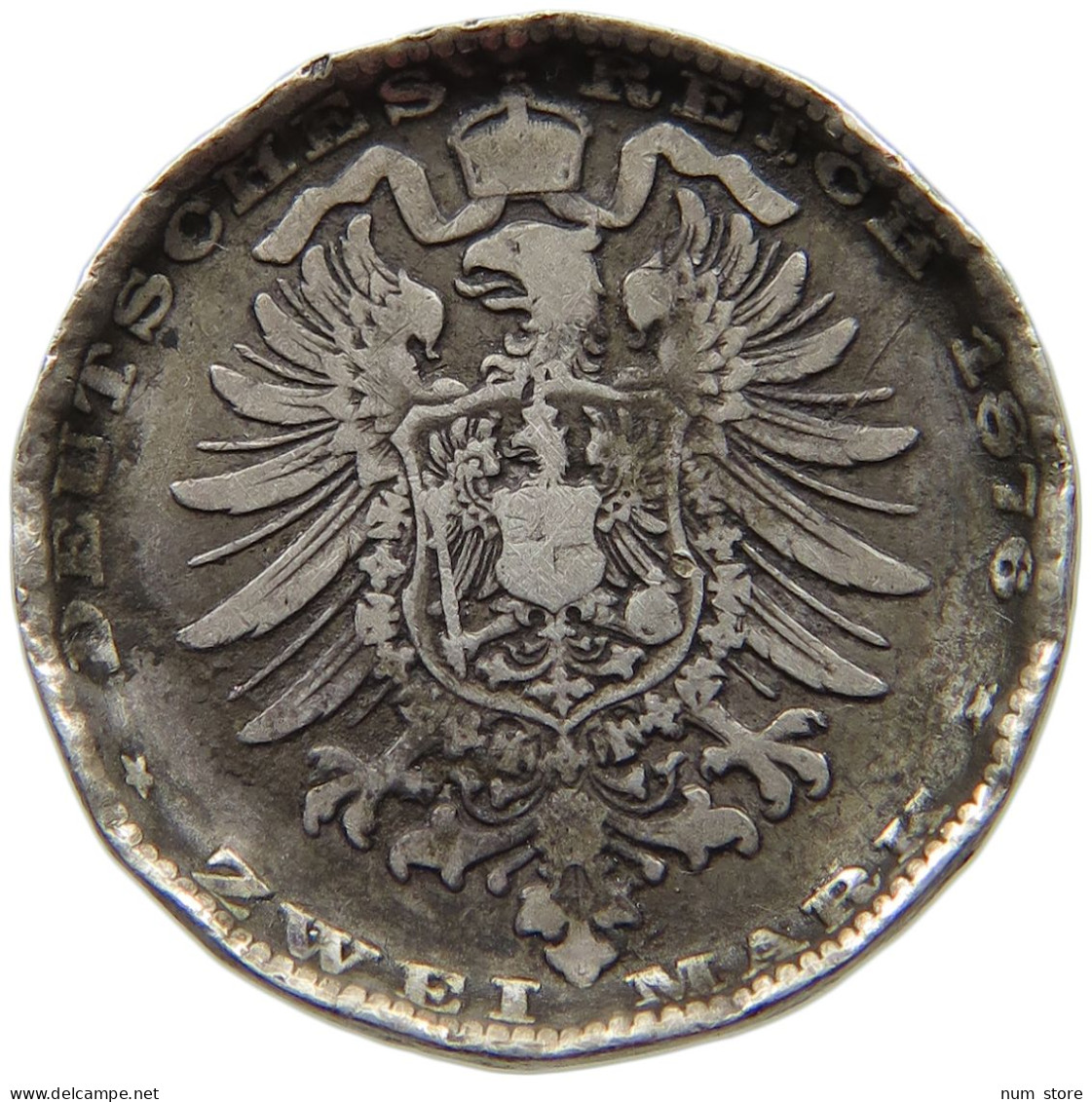 PREUSSEN 2 MARK 1876 TOOLED #t144 0161 - 2, 3 & 5 Mark Silber