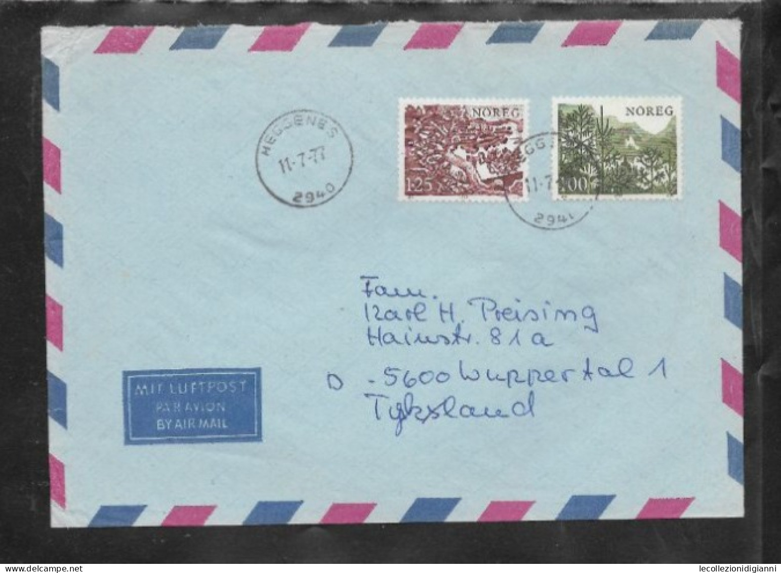 909) 2 Val. Alberi Su Busta Norvegia 1977 Viaggiata Gelaufen Da Heggenes A Wuppertal Germania Air Mail - Covers & Documents