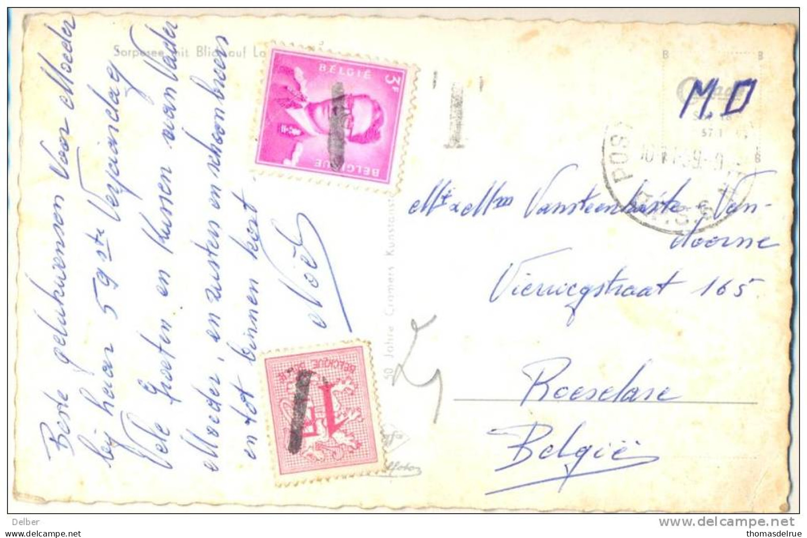 _2n464: Sopesee Mit Blickauf Langscheid- MD - B.P.S.6 10.11.59 + Strafport: T Op N°858 & 1067: > Roeselare .. Iets Vuil. - Armeestempel