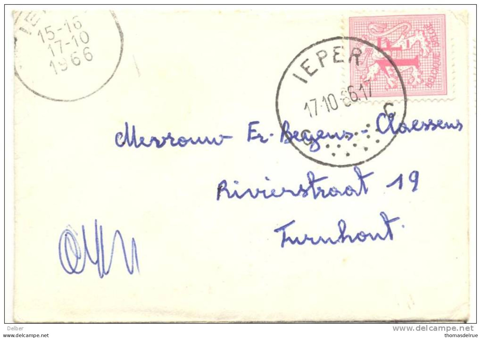 _ik330:N° 859: C IEPER  C  17.10.66-17 + Deel Machinestempel...( Een Uur Vroeger..) - 1951-1975 Heraldieke Leeuw