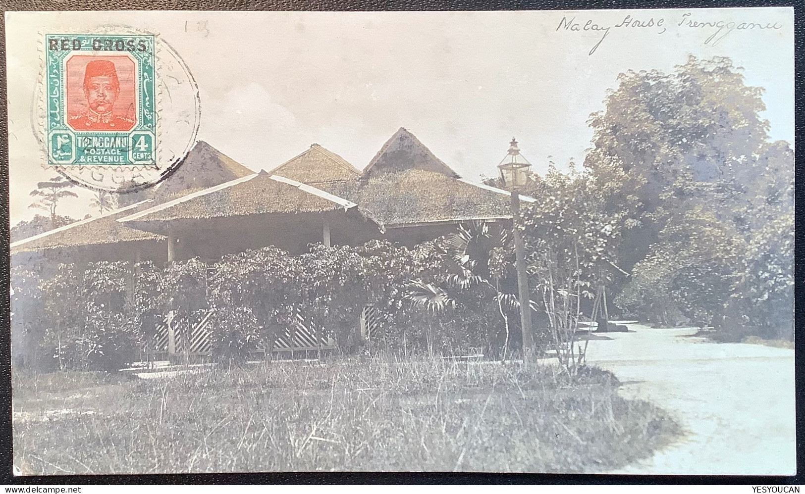 Trengganu 1917-1918 Red Cross 4c+2c On 1919 Real Picture Post Card. RRR ! On “cover” (Malaysian States Malaysia - Trengganu